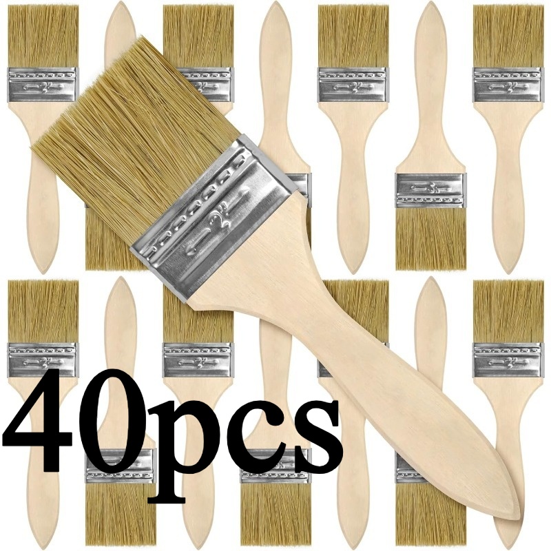 TEMU A Set Of 40 Paintbrushes With Natural Wooden Handles And Synthetic Bristles - 5.08cm Round Brush Heads, Suitable For Watercolor, Oil Painting,
