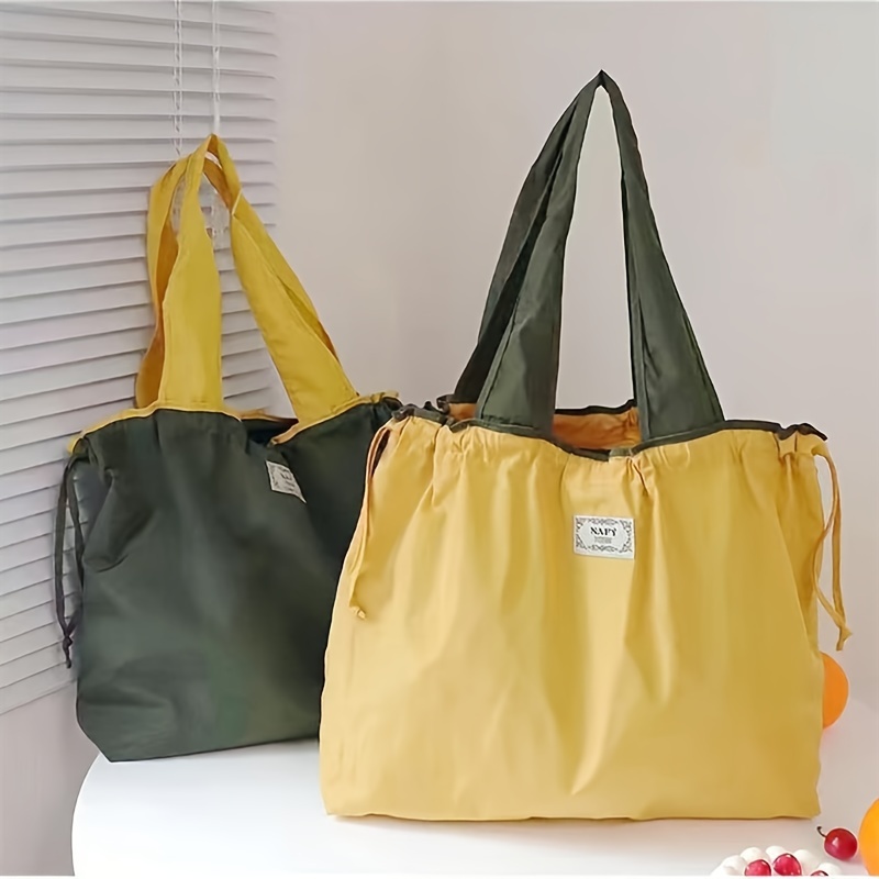 

Chic Colorblock Nylon Tote Bag - Large, Foldable Shopping & Grocery Handbag With Drawstring Closure And Shoulder Strap