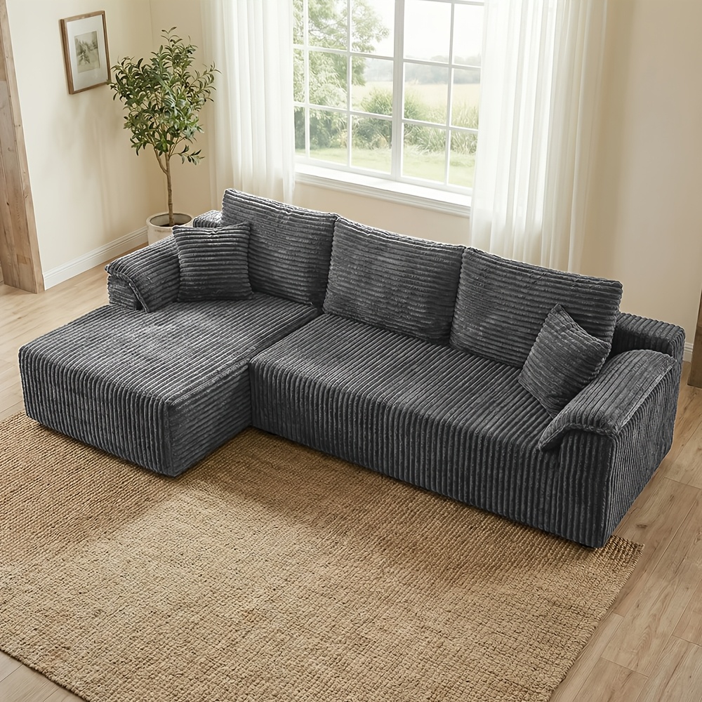 Image of Of And Classic Textures, , Sectional Sofa With L-shaped Chaise Lounge - Soft Memory Foam Cushions, Pet-friendly And Easy To Care For, , No Assembly Design, Deep Seat Experience