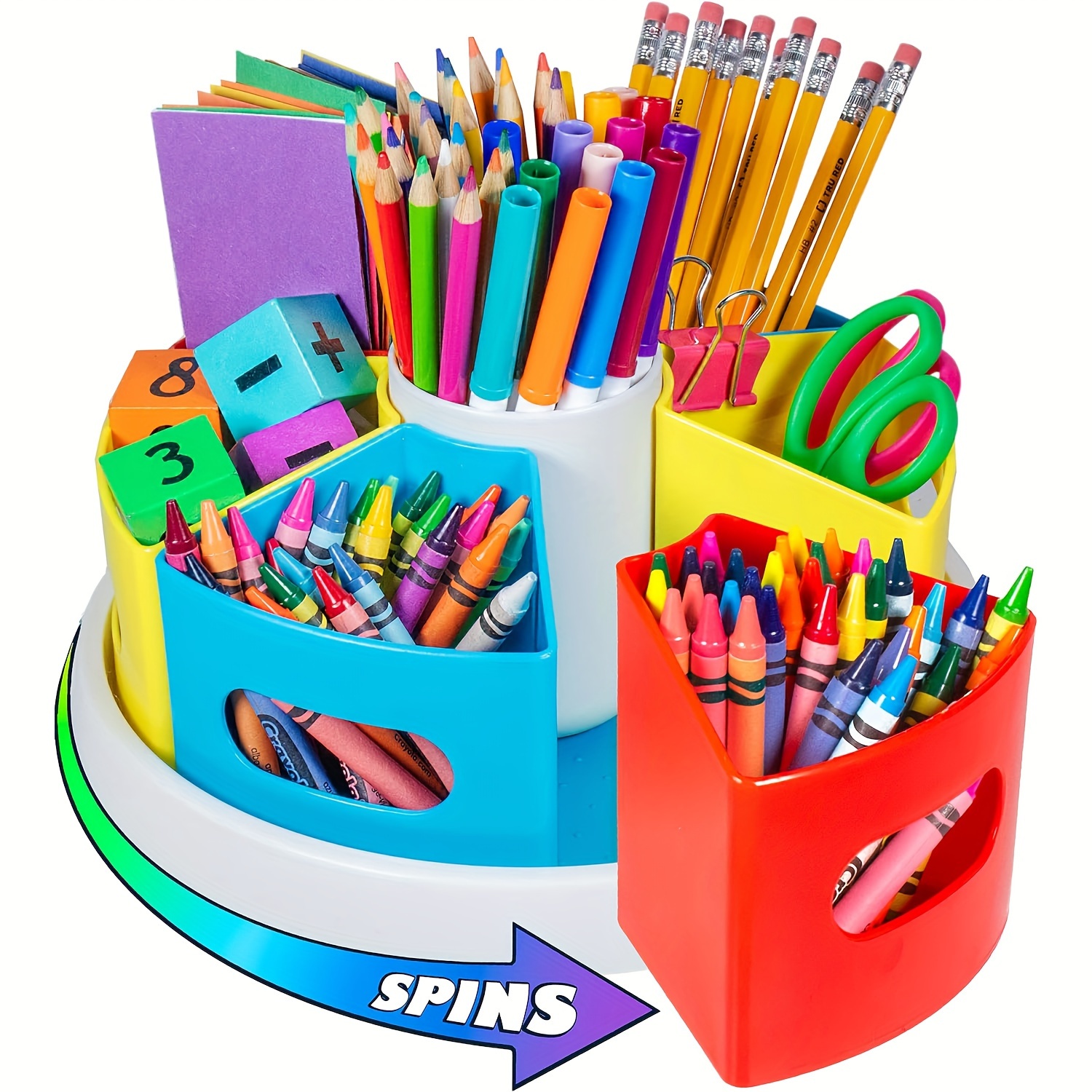

1pc Plastic 360° Rotating Desk Organizer, Divided Storage Box For Art Supplies, Colorful Pencils, Desktop Crayon & Marker Holder, Home School Classroom Organization Tool