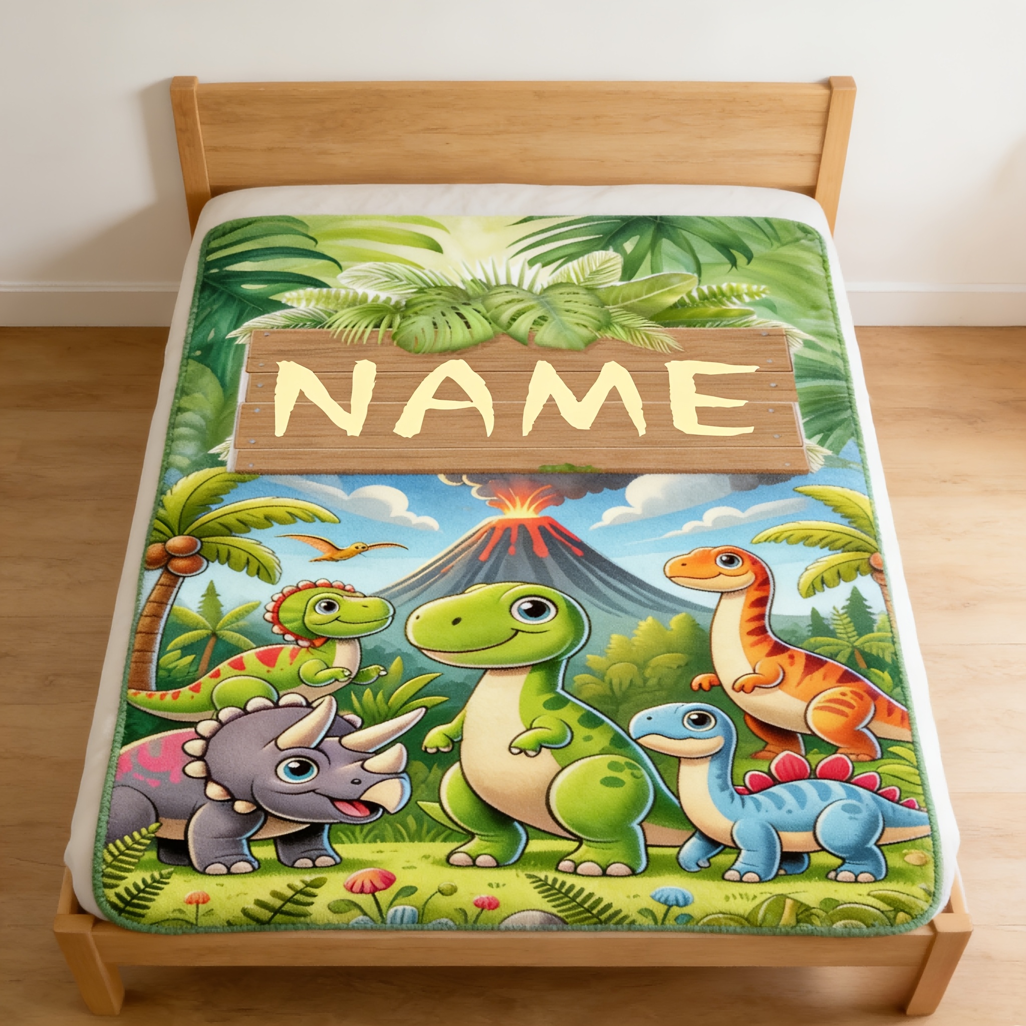 Personalized Dinosaur Flannel Blanket, Customizable with Name