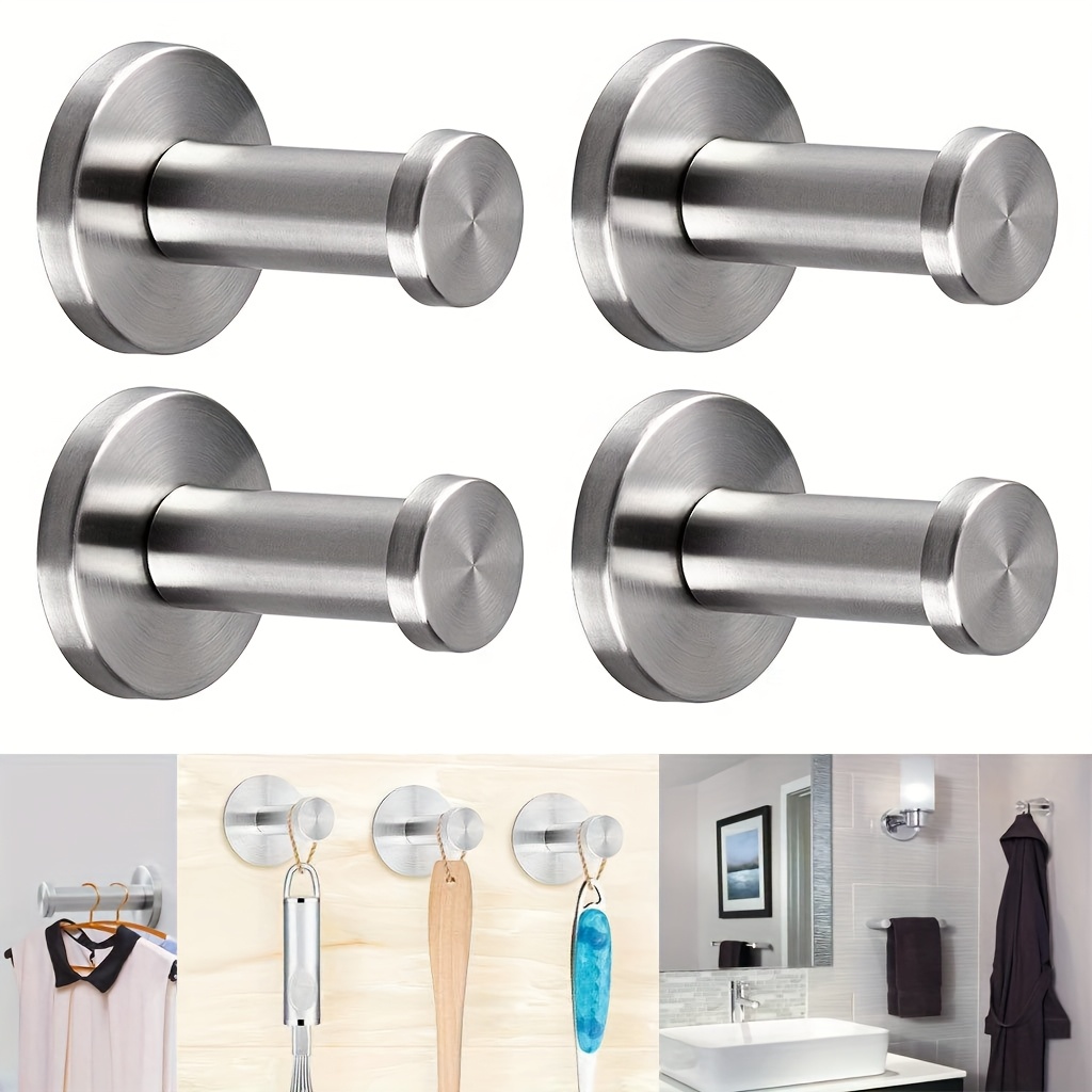 4pcs Stainless Steel Hooks Wall Mount Coat Hooks Deluxe Hooks For Coat Bathrobe Towel Hat Umbrella (4 Hooks, 12 Screws, 12 Dowels), Utility Hooks