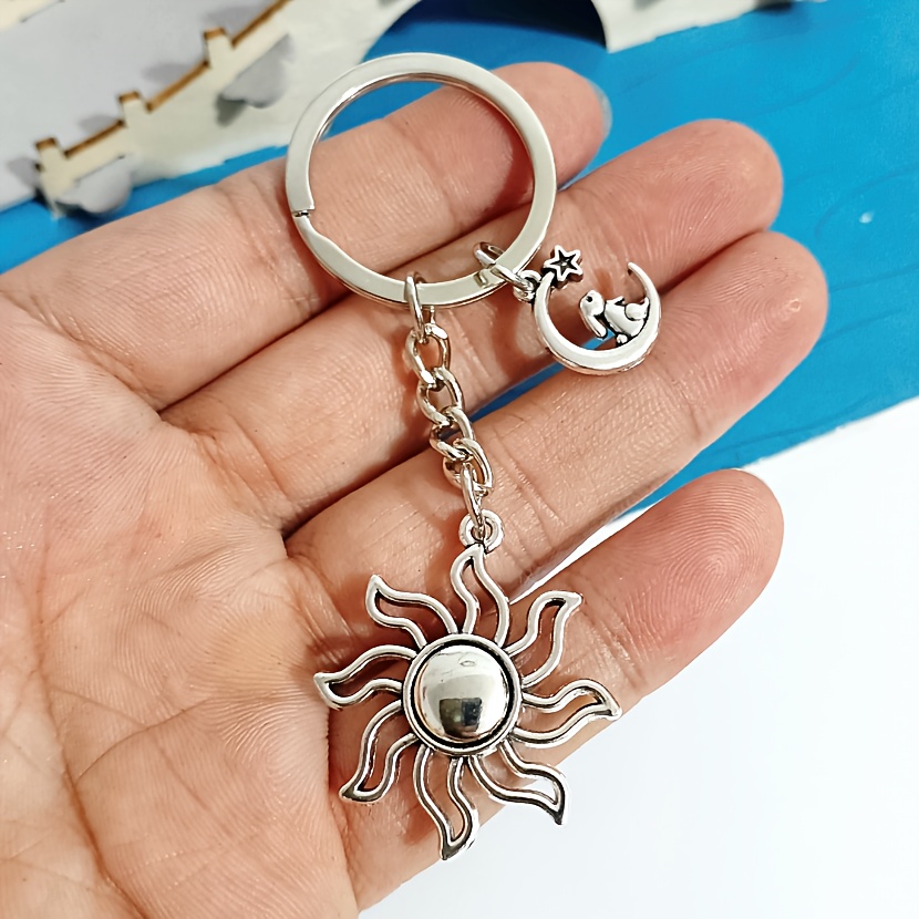 Celestial Keychain with Sun, Moon, Star & Rabbit Charm