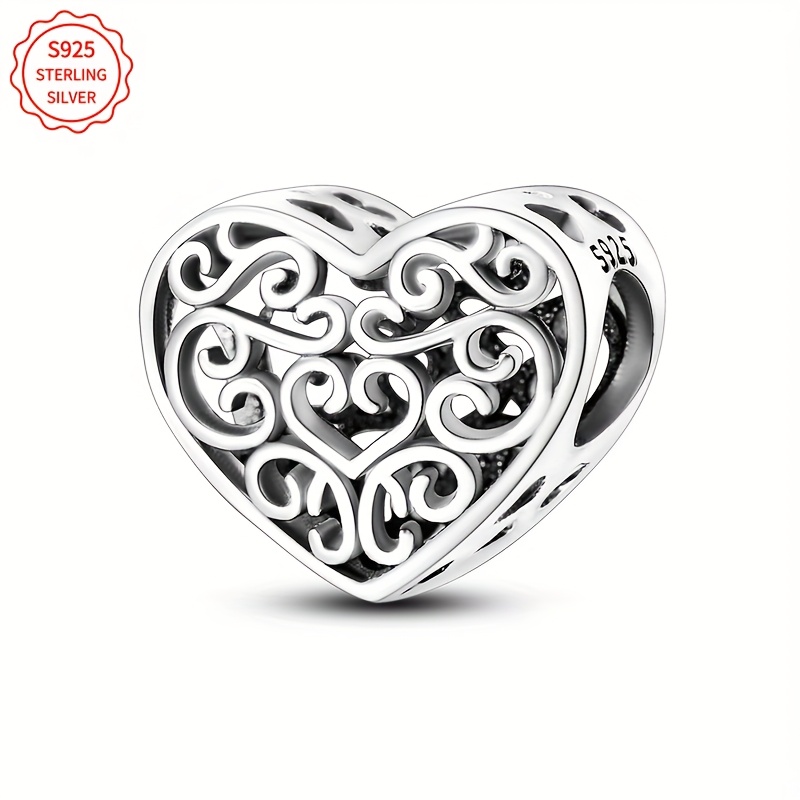 

1pc Of 925 Sterling Silver Heart-shaped Hollow Women' Pendant Beads Suitable For Original Bracelets, Necklaces, Diy Made Exquisite Gifts For Girls' Engagement And Birthday Gifts, Silver Weight 3g