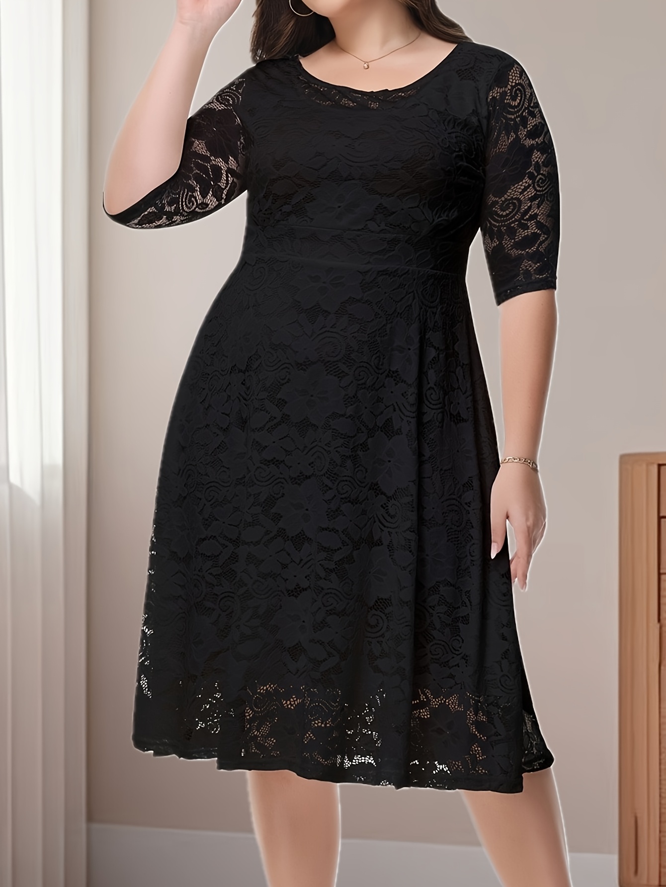 chinese dress ladies A-Line Women's Dress Black Floral Appliques 3/4 Sleeve Mother of Bride Dress