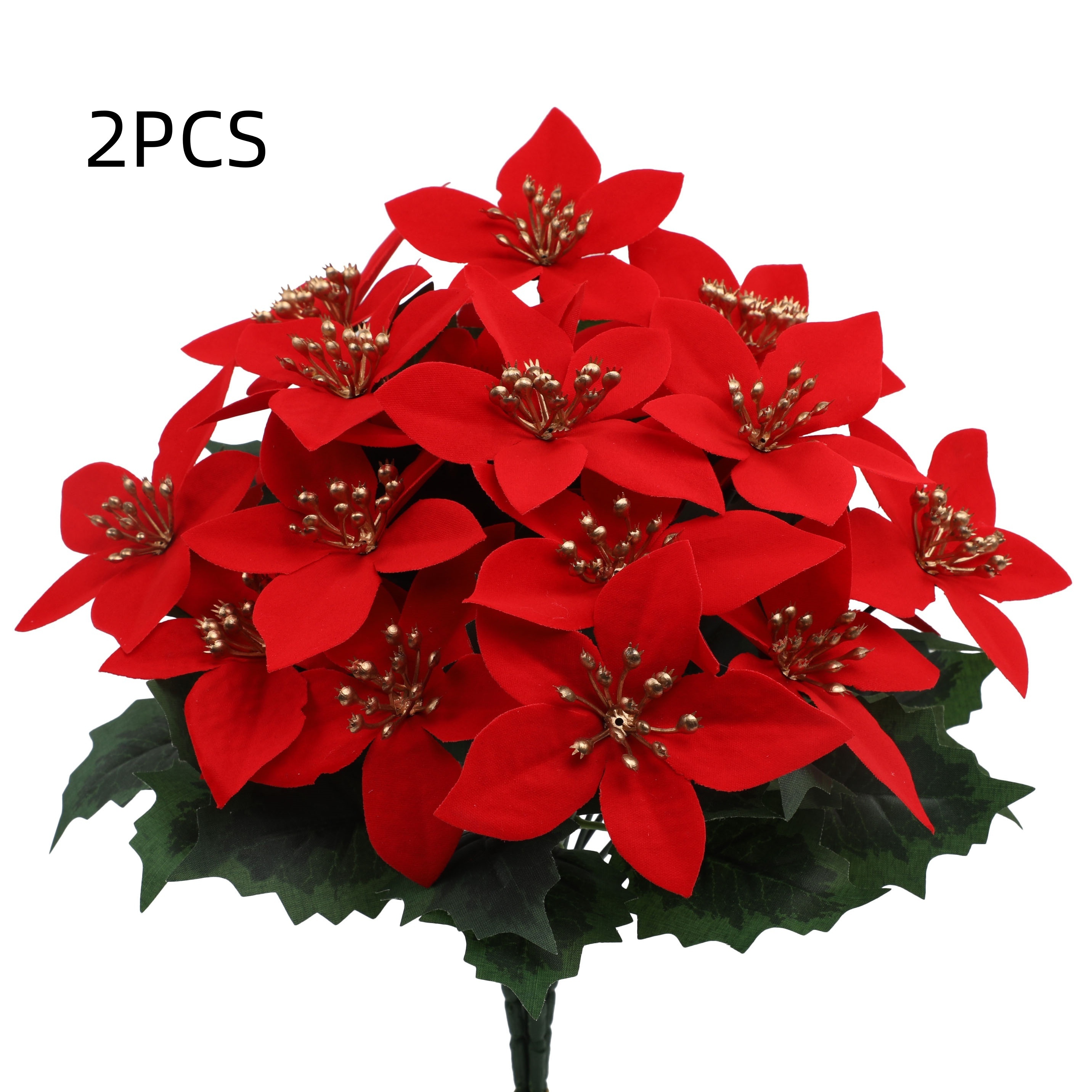 TEMU 2pcs/4pcs Simulation Christmas Flowers Poinsettia 5 Red Christmas Flowers, Artificial Shrub Poinsettia Flowers For Indoor Christmas Tree Table Centerpiece Decorations Wedding Decorations