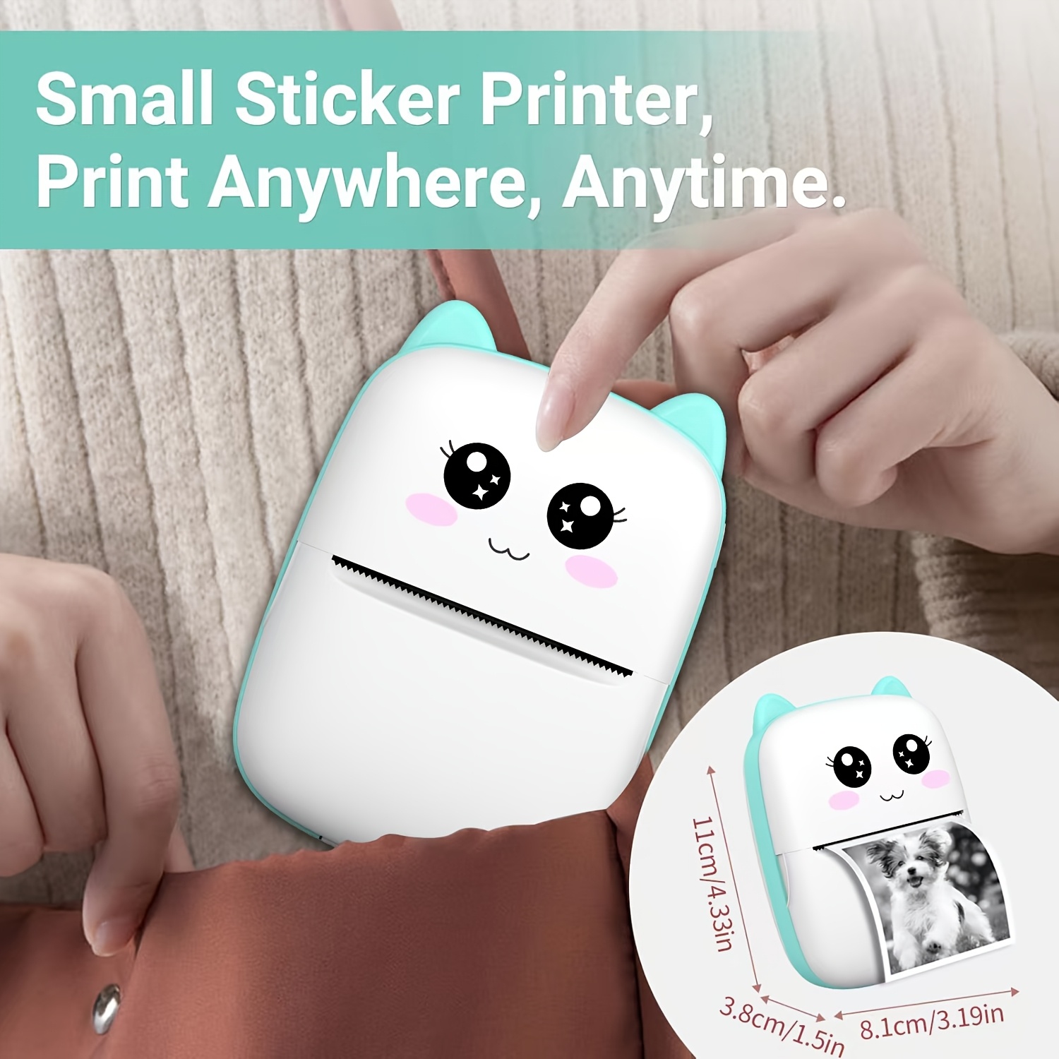 Kablosuz Bağlantı Özellikli Taşınabilir Mini Termal Yazıcı, USB Şarj Edilebilir 800mAh Lityum Pil, Tek Renk Çıkışı, Fotoğraf ve Karalama Baskısı için Termal Kağıt Uyumlu, Ofis ve Ev Kullanımı için Kompakt Etiket Yapıcı, Seyahat Yazıcısı | Kompakt Yazıcı | Karakter Tasarımı