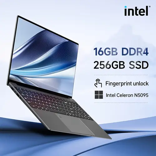 15 6 inch laptop celeron n5095 16gb lpddr4 256gb m 2 ssd up to 2 9ghz rayfrequency 1920 1080 resolution with fingerprint unlocking and backlit keyboard suitable for online classes audio and video entertainment games mouse pads mice keyboard covers for christmas and new year