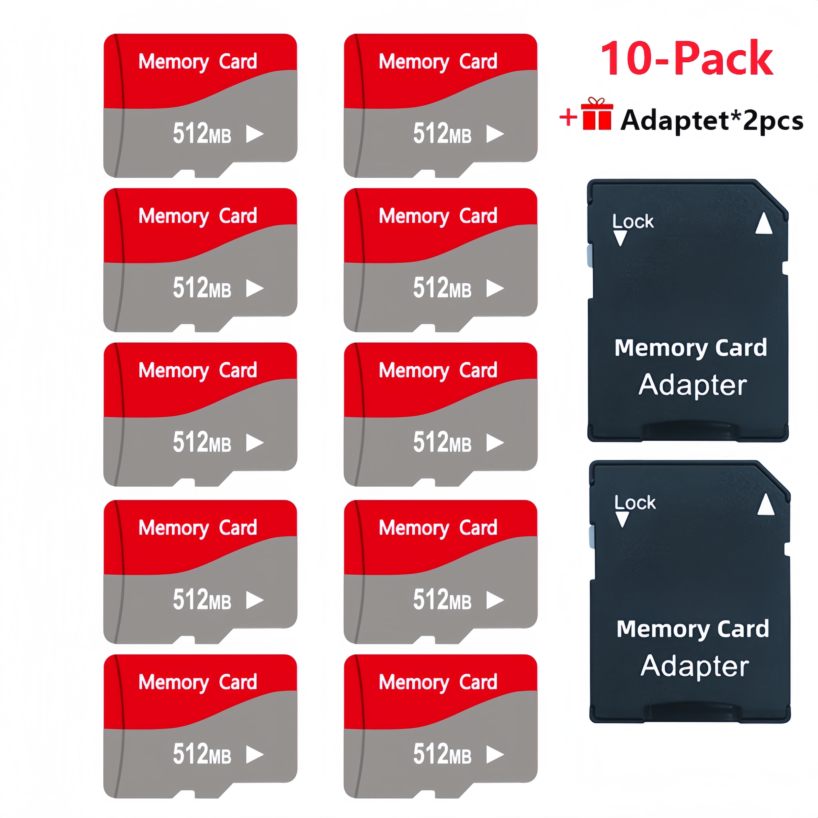 TEMU 10-pack Tf Card 128mb/256mb/512mb Memory Card Transmission Suitable For Tablets, Phones, Dash Cams, Cameras With 2 Adapters