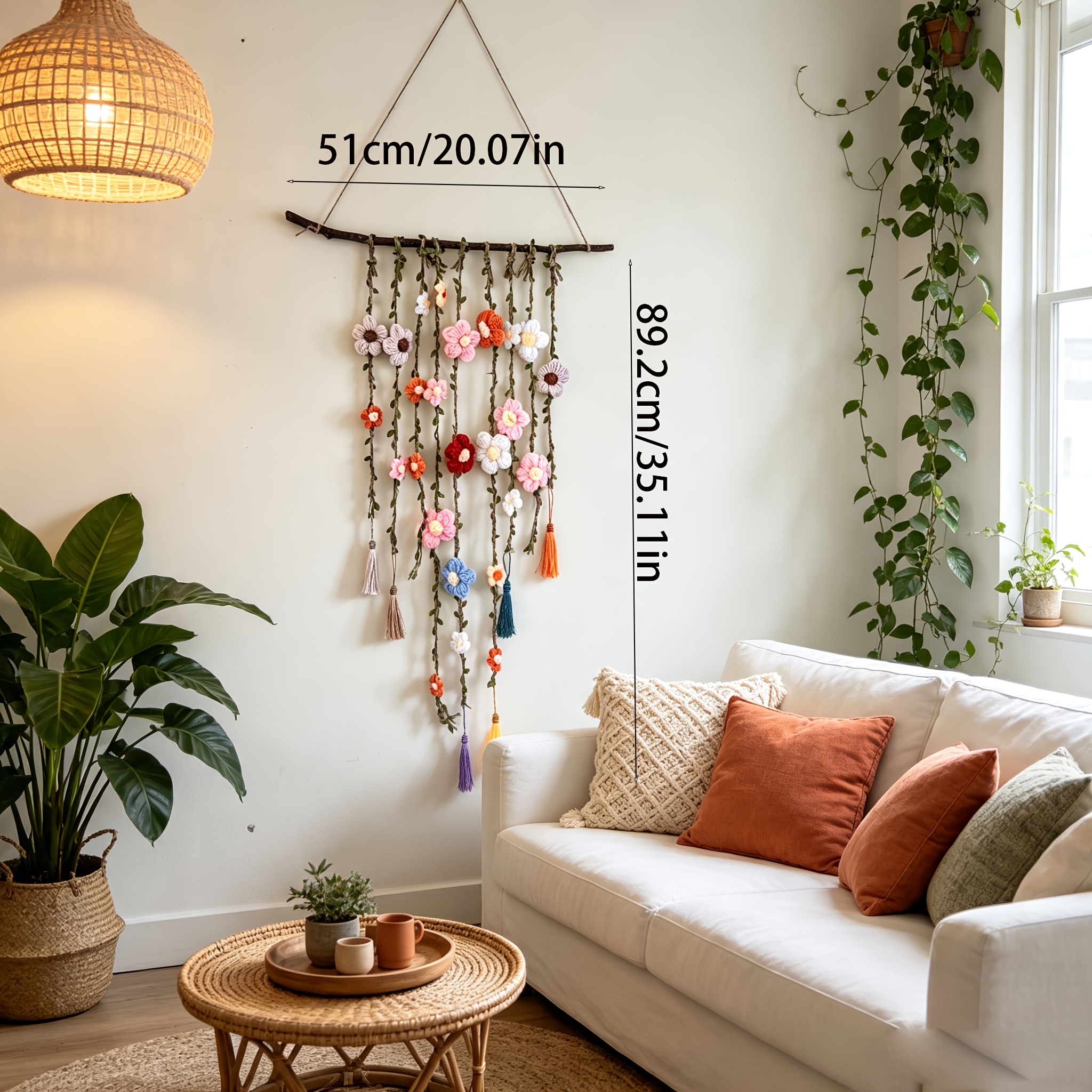 TEMU Décoration Murale Crochet Bohème à • Pendentif Fleur à Franges Tissées • Décor de Ferme • Cadeau de Crémaillère • Guirlande de Fleurs Tissées de
