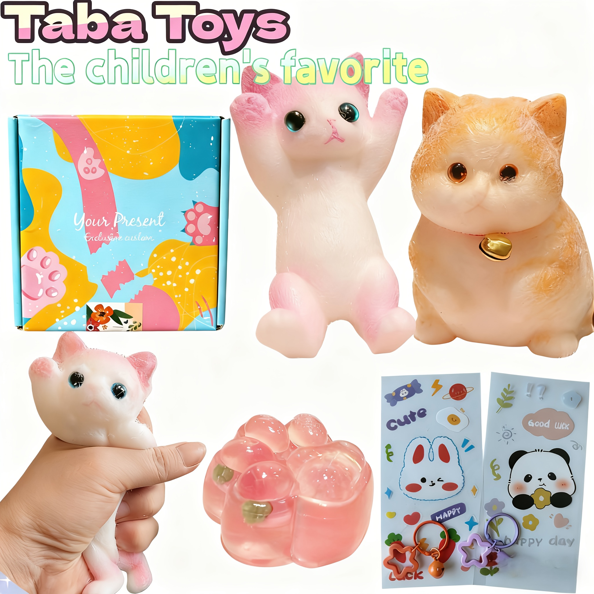 TEMU 7pcs 3d Chubby Taba Cat, Cute Cat Squeeze Toys For Cat, Shaped Toys Cat, Decompression Venting Toy, Pet Simulation Cat Doll Pinch Toy