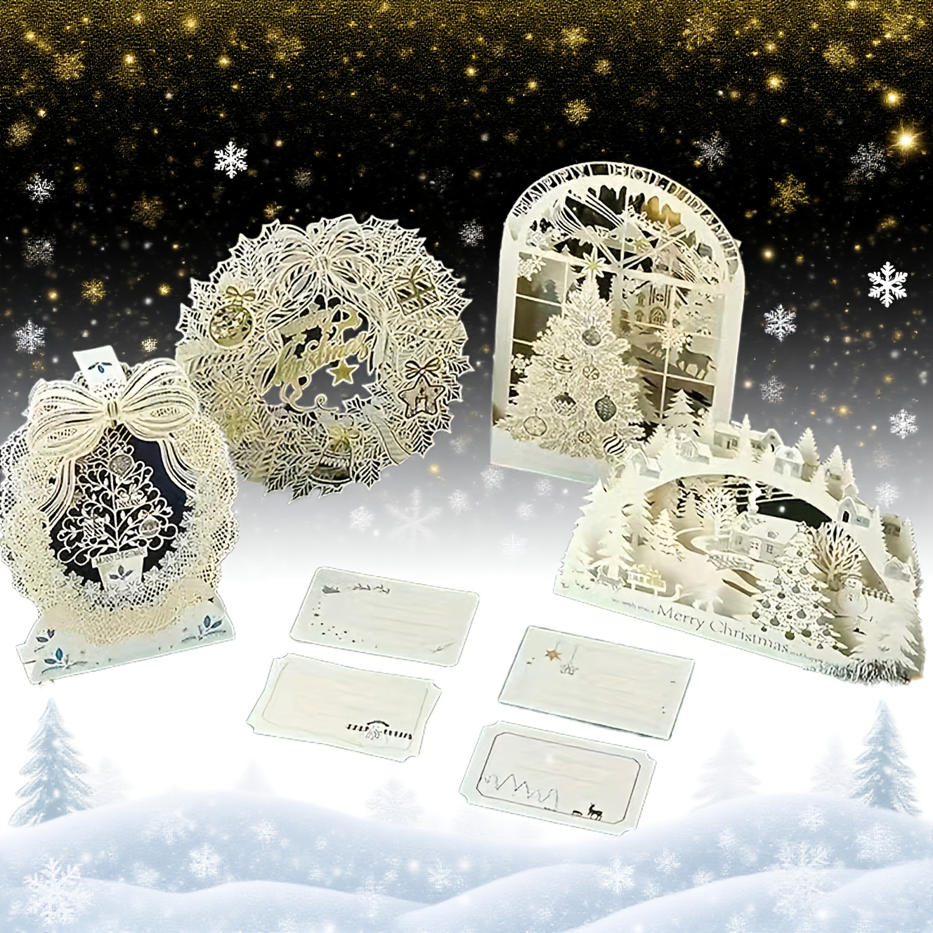 Image of 4pcs Christmas 3d Pop-up Greeting Cards, Christmas 3d Cards With Envelope And Postcard, Christmas Pop-up Cards Suitable For Women