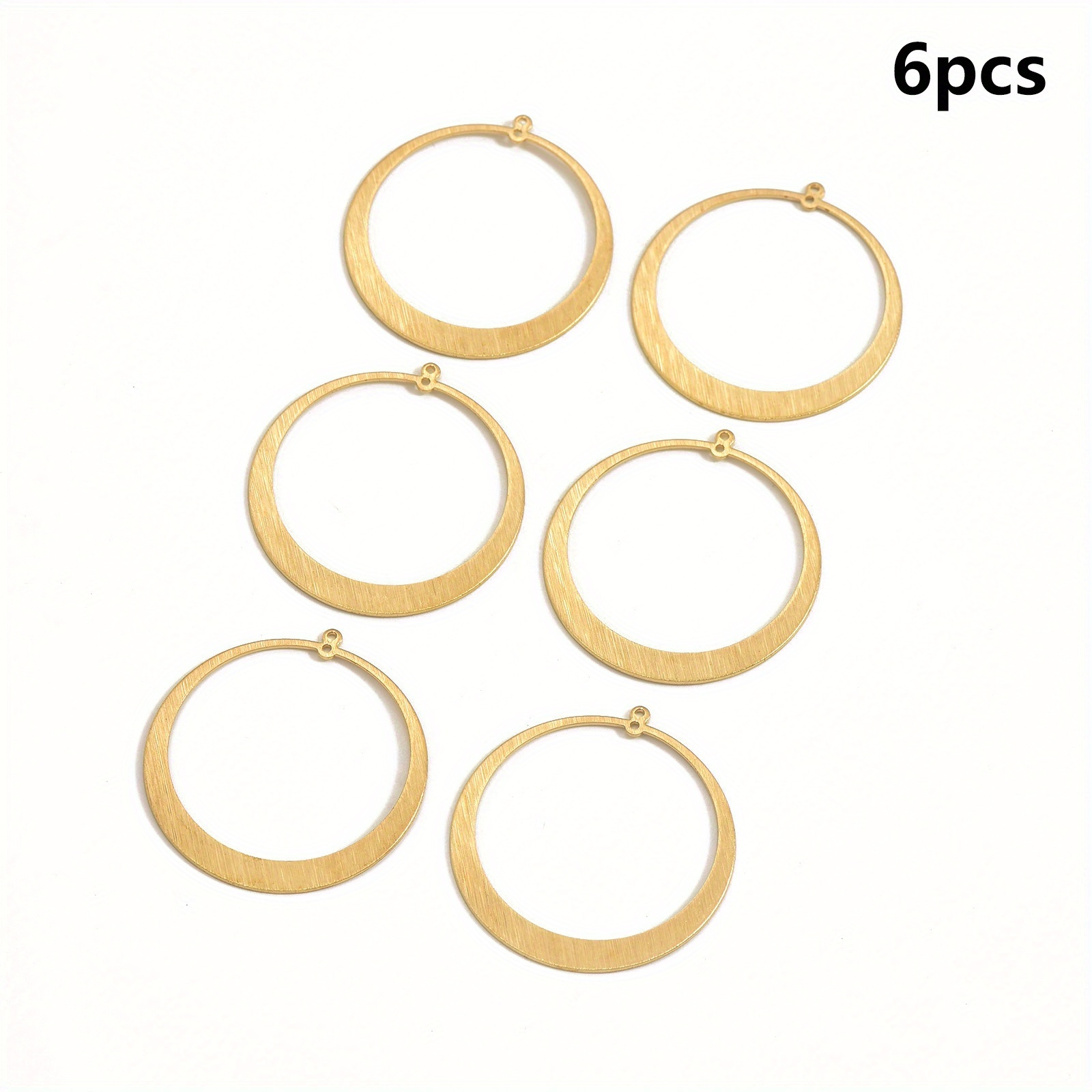 TEMU 6pcs Original Brass Fittings Geometric Hollow Brushed Metal Round Pendants For Jewelry Making Additions