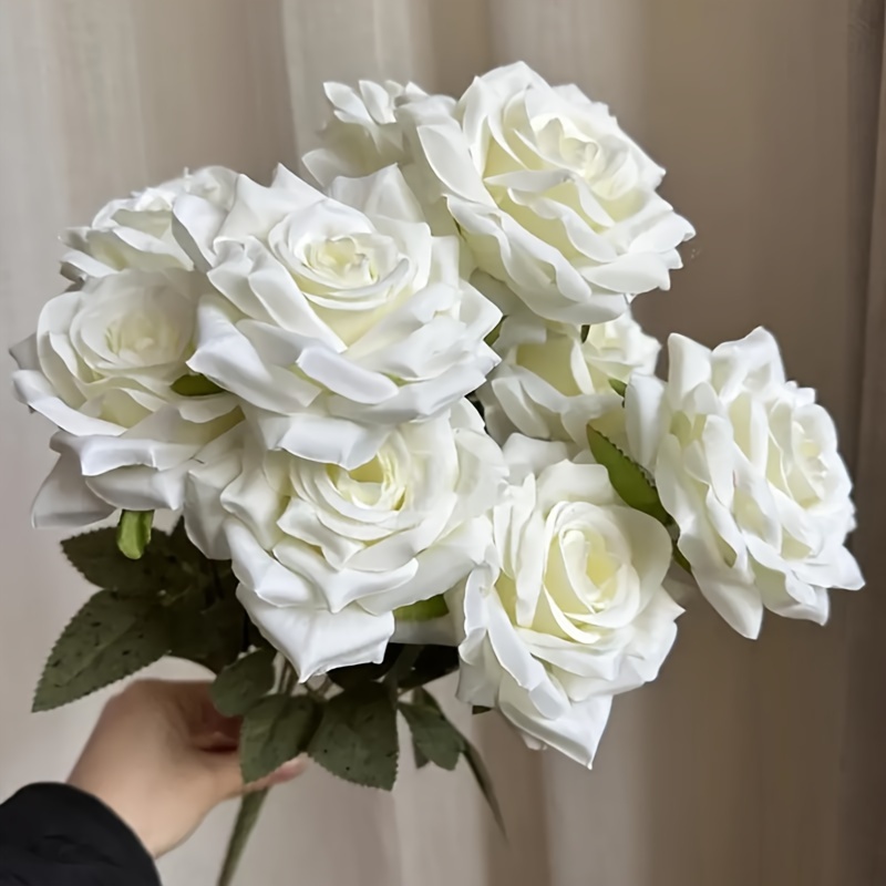 

Realistic Silk - 18.9" Long Stem Faux Roses For Wedding, Bridal Shower, Centerpieces & Home Decor - Birthday, Day &