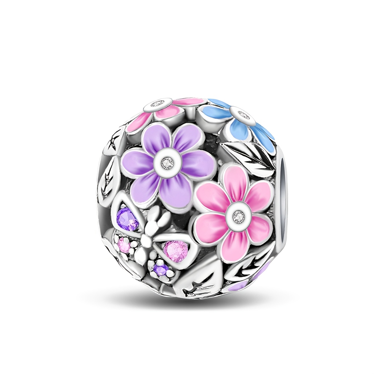 1pc Elegant 925 Silver Plated Charms Flower Bead For Jewelry Making Fit Handmade Bangle Bracelet Gift For Women