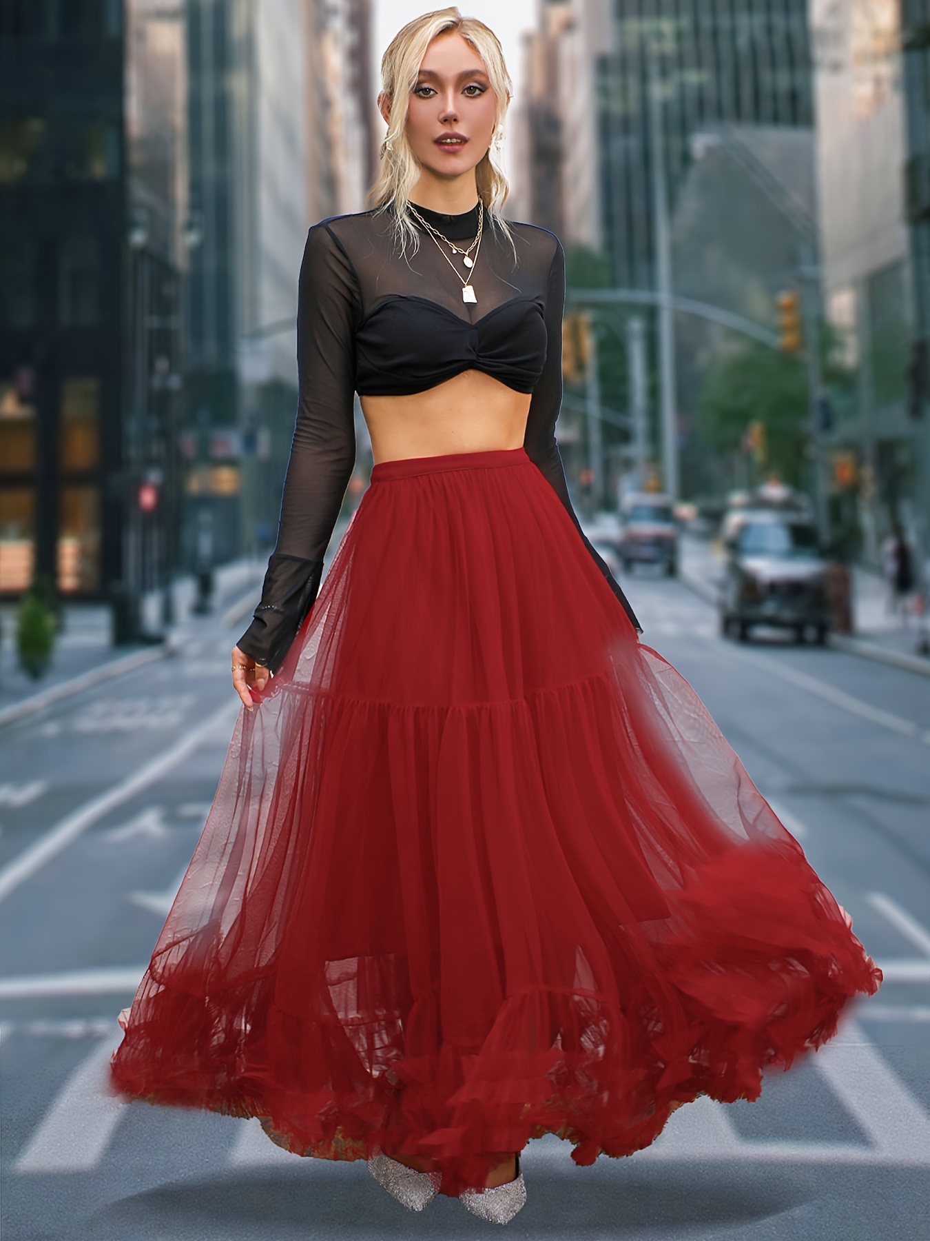 Tulle Maxi Skirt Outfit Red Tulle Skirt Red Women's Maxi Skirt
