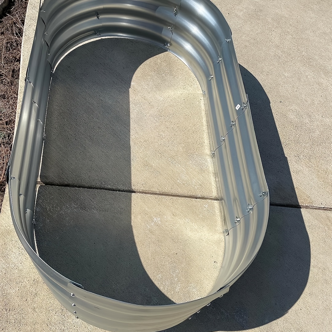 

Elevated Gardening Kit Measuring 4 By 2 By 1 Feet, Galvanized Steel. Ideal For Growing Vegetables Outdoors In A Large Oval Metal Planter Box.