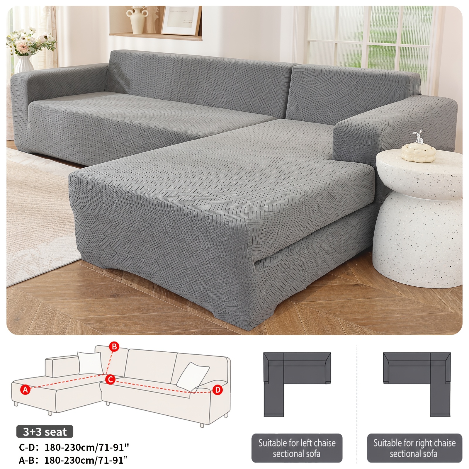 TEMU Modern L-shaped Sectional Sofa Cover, Premium 3d Jacquard Slipcover For 3-seater Chaise Sofa, Pet-friendly And Breathable Furniture Protector,