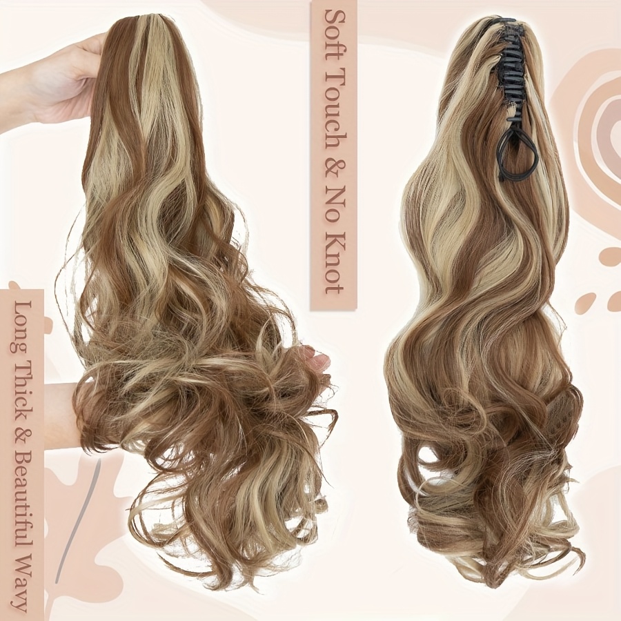 1pc long 24 clip in ponytail hair extensions heat resistant synthetic ponytail with jaw clip dark brown blonde gray black beige volume dimension for parties everyday   womens hairstyle addition details 5