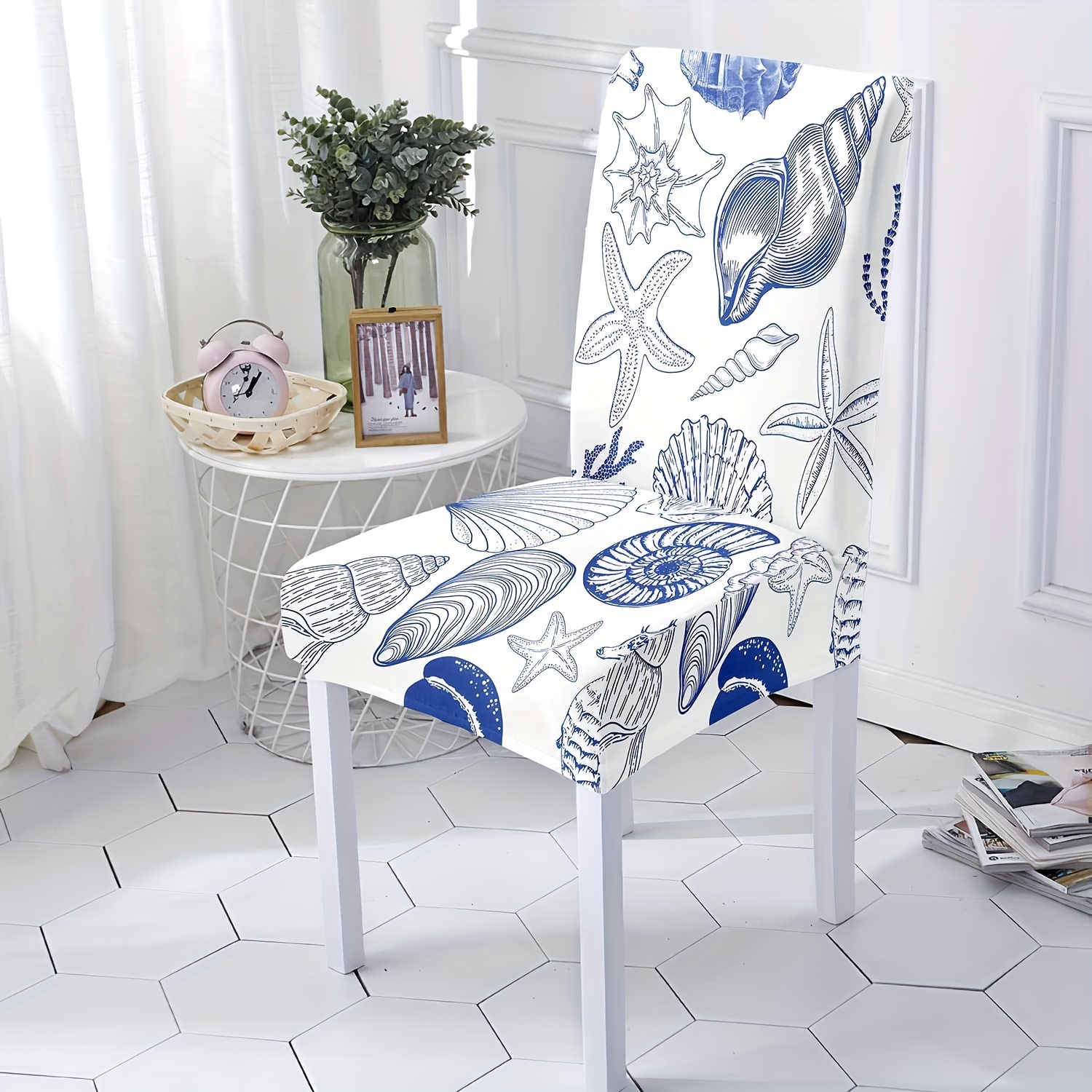 

4/6pcs Ocean Theme Chair Slipcovers, Stretch Dining Chair Cover, Furniture Protective Cover, For Dining Room Living Room Office Home Decor