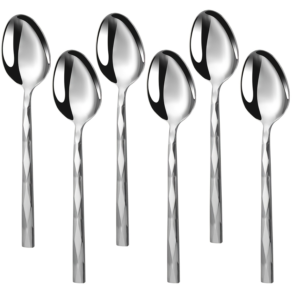 

6-pack Diamond Cut Stainless Steel Dinner Spoons, , Dishwasher Safe, Grade Metal Tablespoons For Home And Restaurant Use