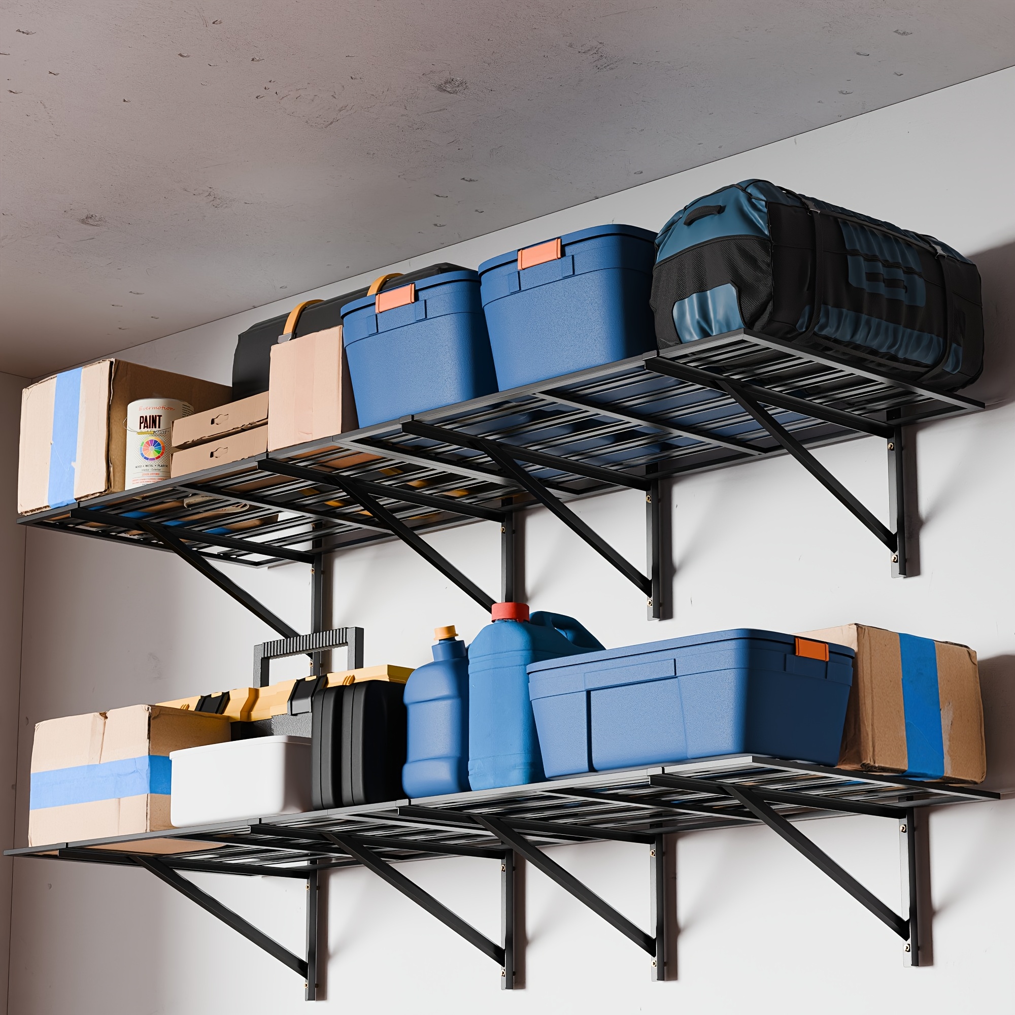 * 2-Pack 2x6ft Heavy Duty Garage Wall Shelving - 1600LB Capacity,  Adjustable Commercial Grade Steel Storage Rack For Garage, Basement,  Warehouse (Black), Utility Shelves, image size:2000x2000