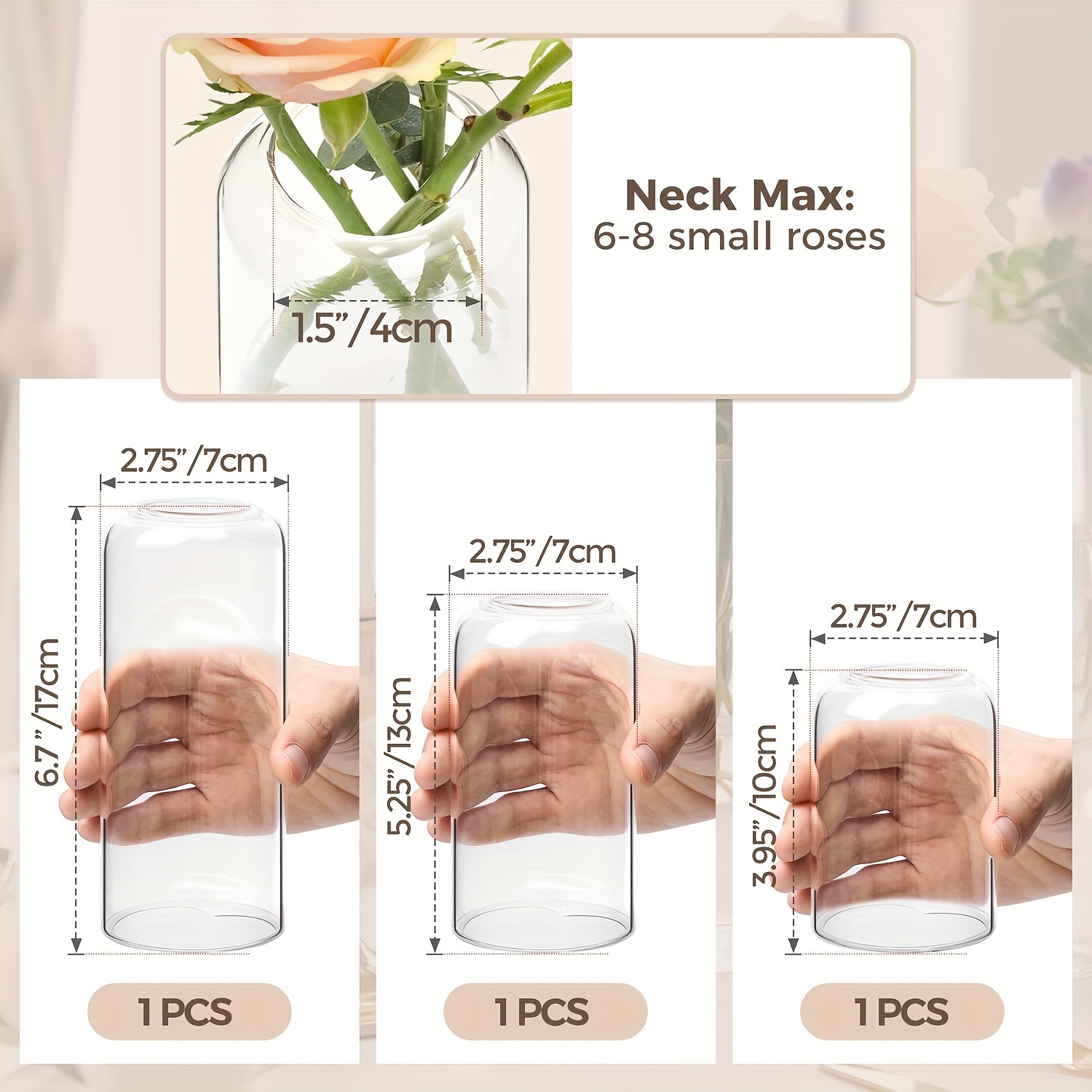 Hewory Glazen Bloemenvaas Set Van 6, Glazen Vazen Voor Bloemen 24cm