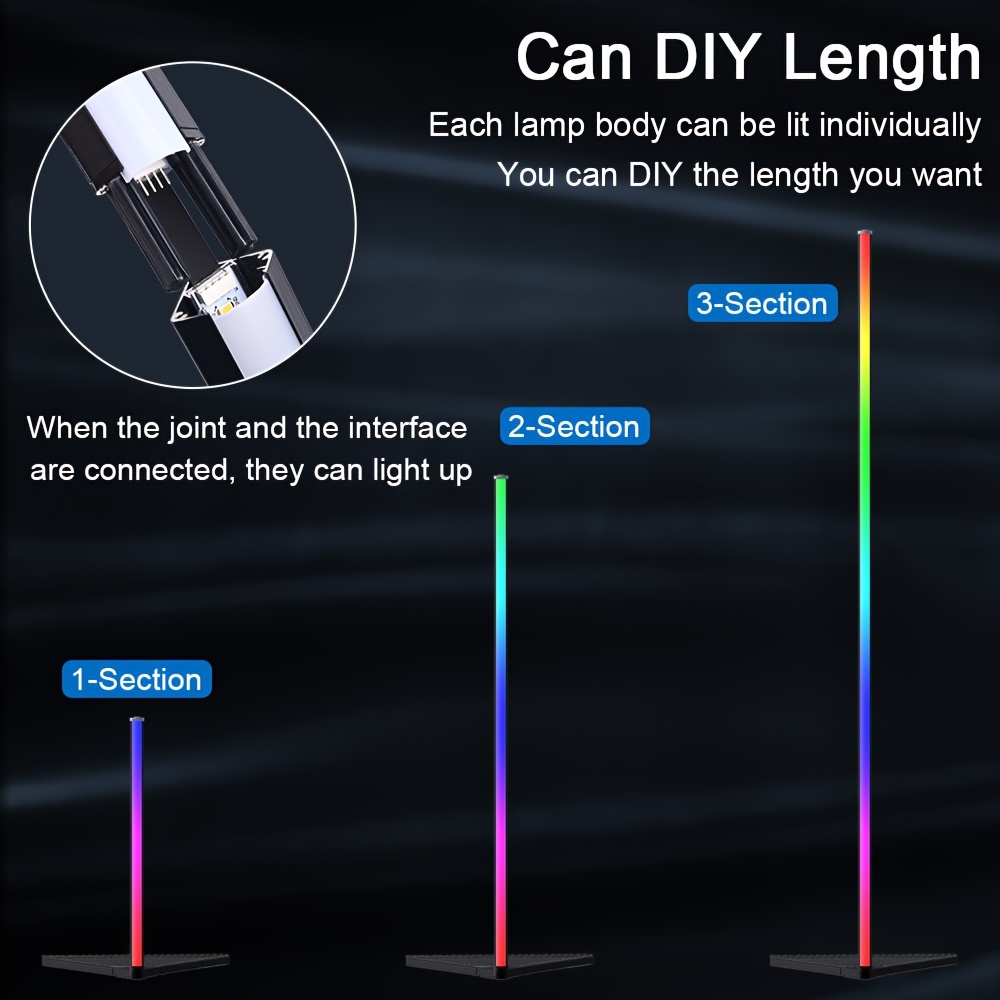 1pc rgb ic floor lamp led corner lamp with smart app remote control music sync dimmable timer rgb dream color changing modern standing ambience light for christmas bedroom living gaming room details 4