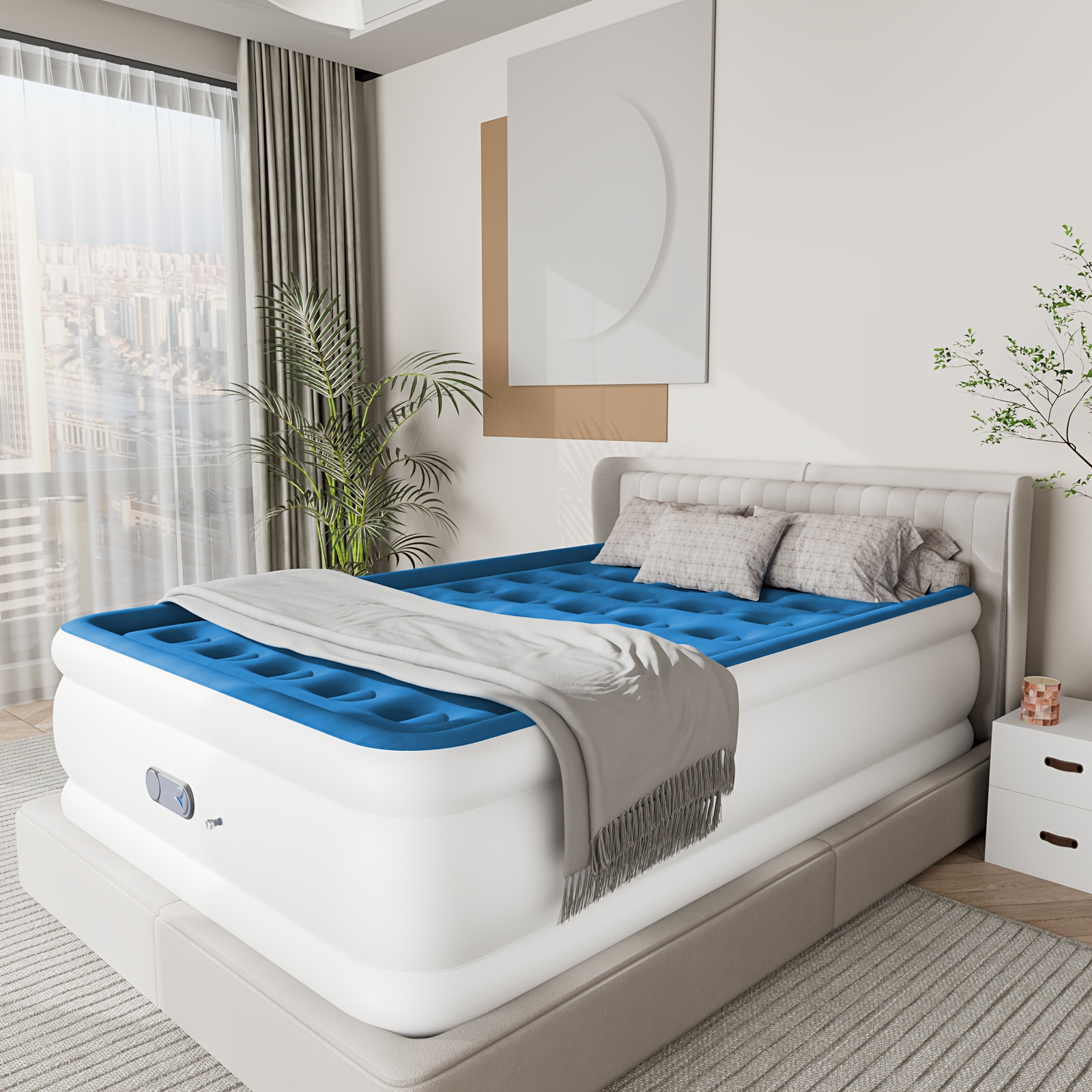 Queen Size Air Mattress With Built In Pump 16", Upgraded Self Inflating 3 Minutes Portable Bed Guests Home Camping 660lbs Maximum Weight Capacity