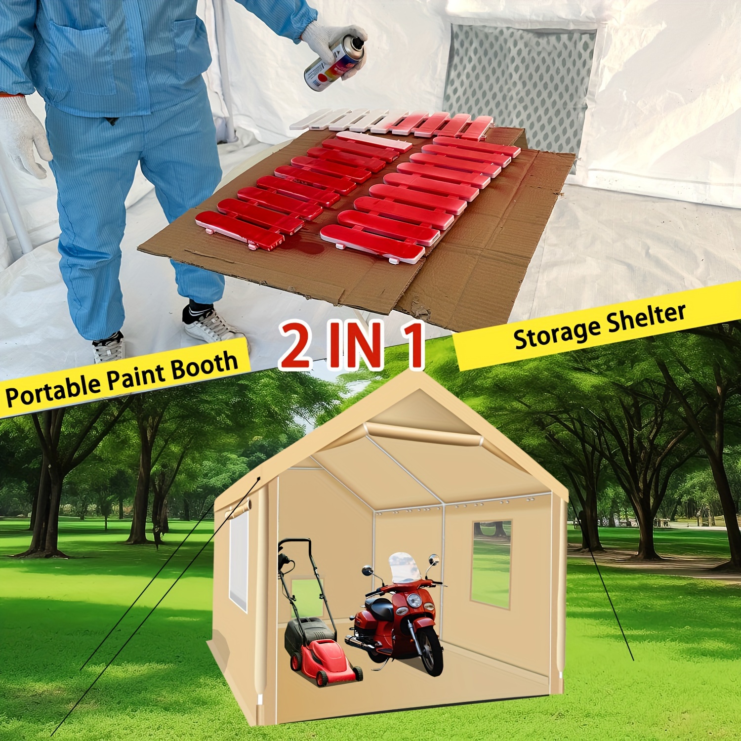 CooTentler 10X10X9FT Waterproof Portable Paint Booth With 2pcs Air Filters & Foldable Frames, Rainproof Spray Booth For Auto Parts, Furniture And Other Items Painting (Blue