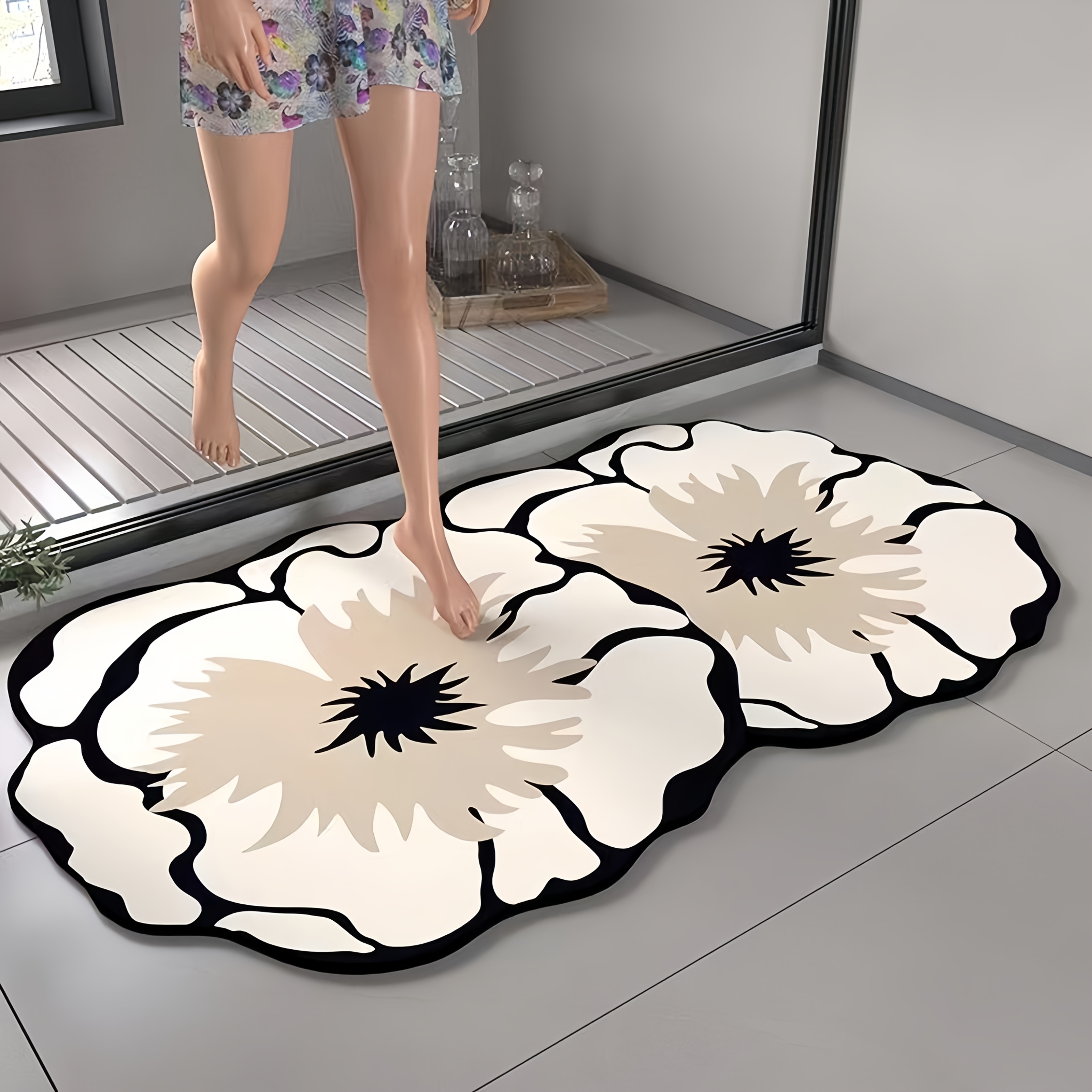 

1pc Floral Pattern Diatomaceous Earth Bath Mat, Non-slip Rubber Backing, Machine Washable, Quick-dry Soft Shower Carpet, Low Pile Knit Fabric, Christmas Decorative Floor Mat, Bathroom Mat