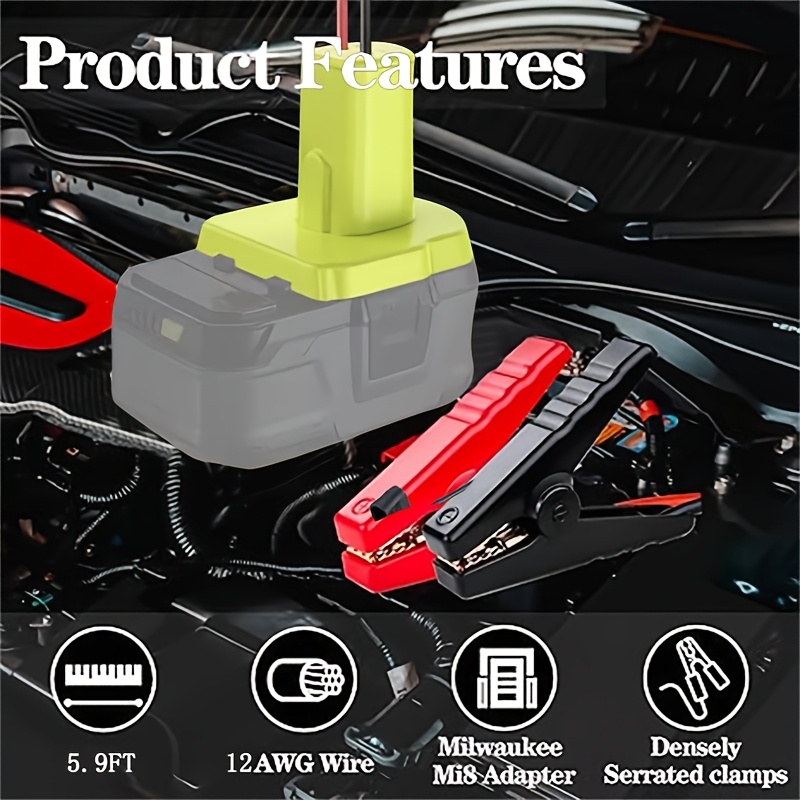 TEMU [ryobi Jumper Cable] Ryobi 18v Battery Compatible Jumper Cable Clamps | 5.9ft 8awg Portable Battery Jumper Starter Automotive Booster Cables For