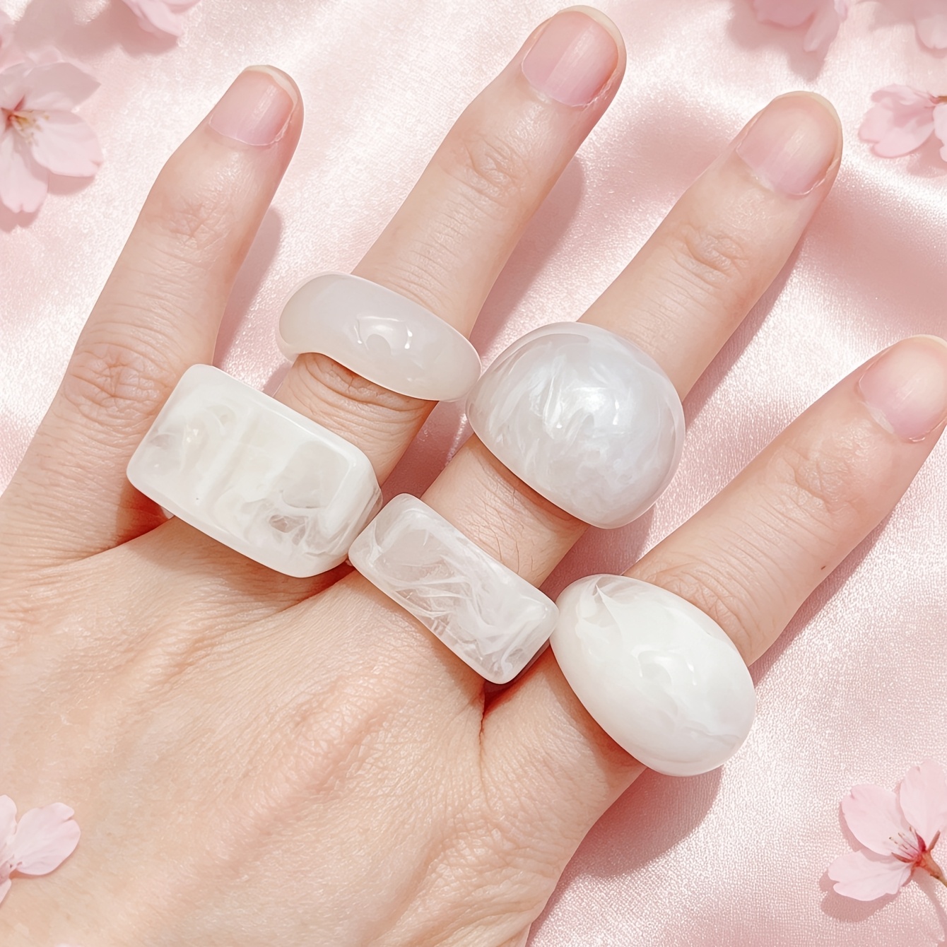 5pc Unisex Transparent White Resin Ring Set