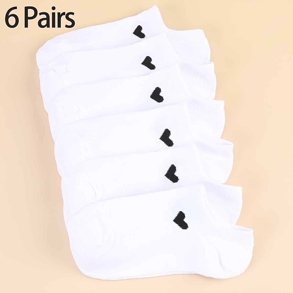 Image of 6/10 Pairs Unisex Ankle Socks With Heart Accents - Soft Breathable Moisture-wicking Boat Socks For , Assorted Colors, Casual Athletic Office Wear, Machine Washable