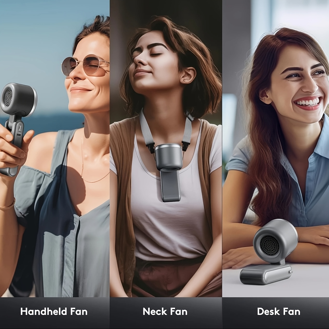 Ventilador Portátil Mini Turbina de Mano, Recargable USB, Ventilador Personal de Viaje, 5 Velocidades de Viento, 13550 RPM, Hasta 10 Horas de Funcionamiento, Ventilador de Mano/Cuello/Escritorio 3 en 1 Plegable y Silencioso para Playa/Exteriores/Hogar/Oficina