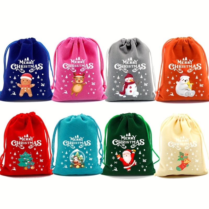 8pcs-christmas Candy Gift Bag: Drawstring Style Santa Gift, Convenient For Packaging And Carrying, Small Size, Very Suitable For New Year And Christmas Gifts - Made Of Polyester
