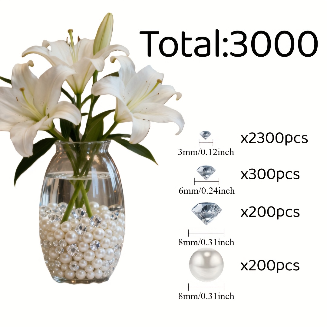 TEMU 3000 Beads - 8/8/6/3mm, Vase Filler Diamonds, Home Decor, Party Arrangement, Table Centerpiece, Wedding, Birthday, Proposal, Art Projects,
