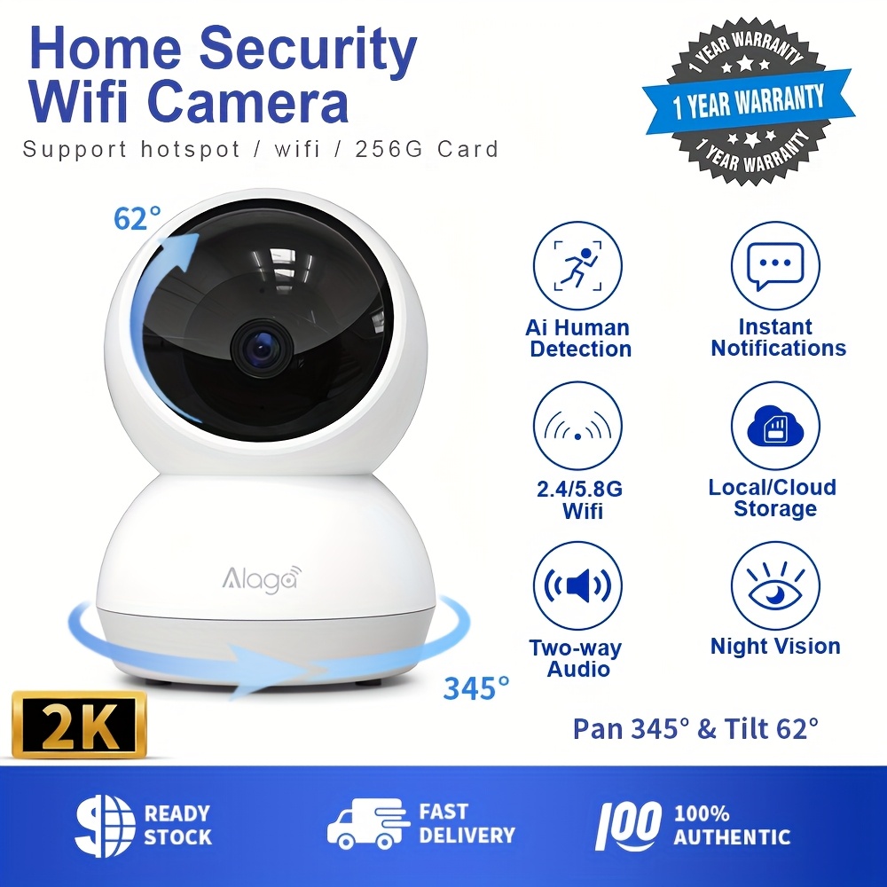 TEMU 2k Hd Wireless Camera, Indoor/anti-theft Monitoring With 5g Audio, Night Vision, Motion Detection, App Control - Ideal For Home, Office, Farm,