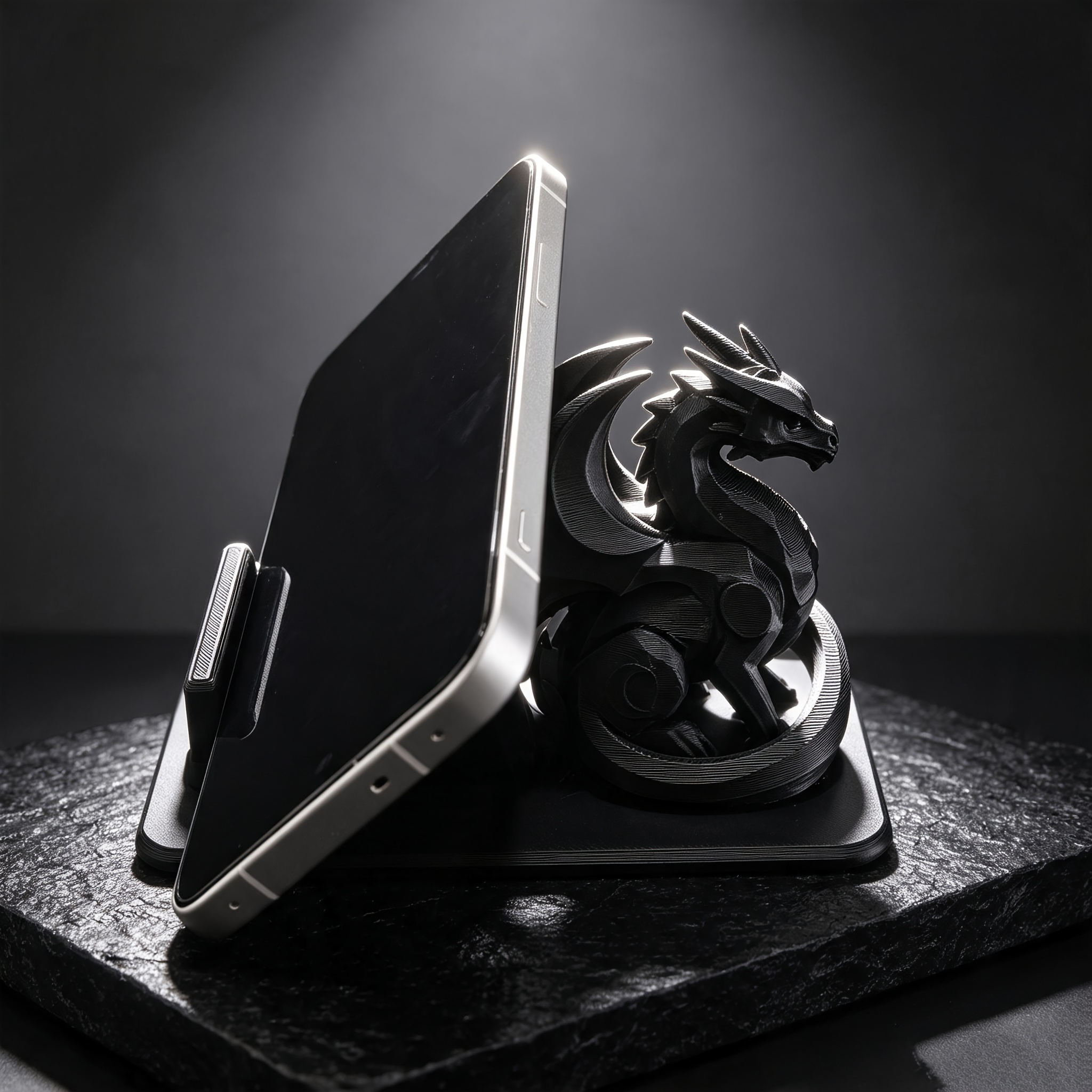 TEMU Geometric Phone Stand, 3d Printed Gothic Dragon Statue Phone Stand, Cool Gaming Desk Accessory, Dark Aesthetic Desktop Sculpture, Halloween Home