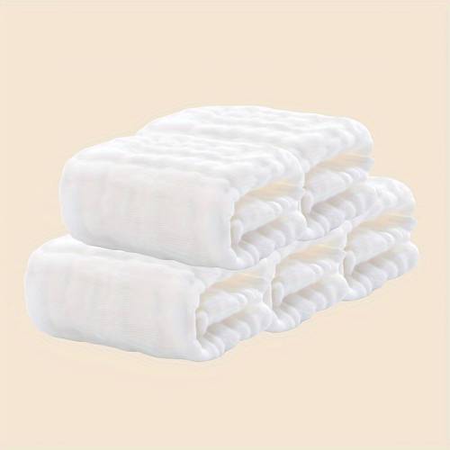 pack of 5 childrens six layer pure washable solid color bubble gauze face towels stretch size 30cm x 30cm
