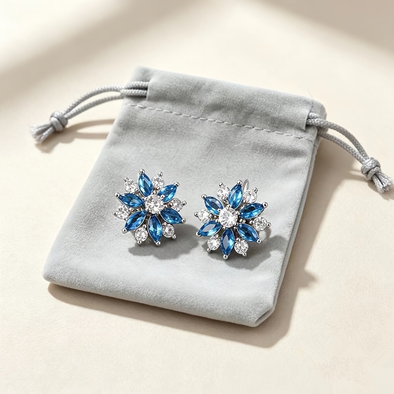 TEMU Boucles d'oreilles créoles S925 en argent avec de neige bleu et blanc, boucle, de luxe, style tendance , style froid, deux boucles d'oreilles