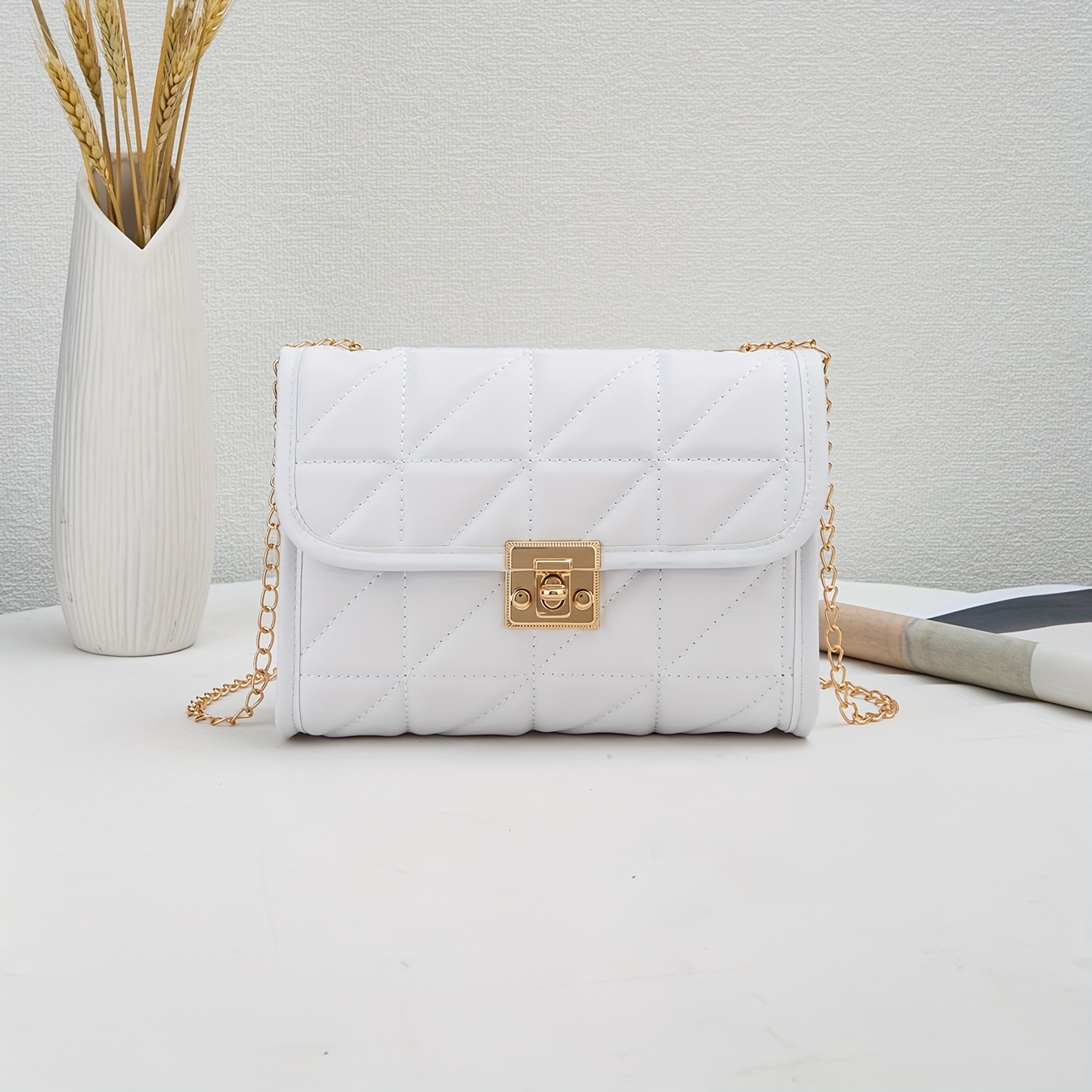 Fashionable Trendy Diamond Lattice Embroidered Crossbody Bag, Versatile Metal Chain, Design Single Shoulder Bag, Multi-functional Casual Bag, Suitable For Travel And