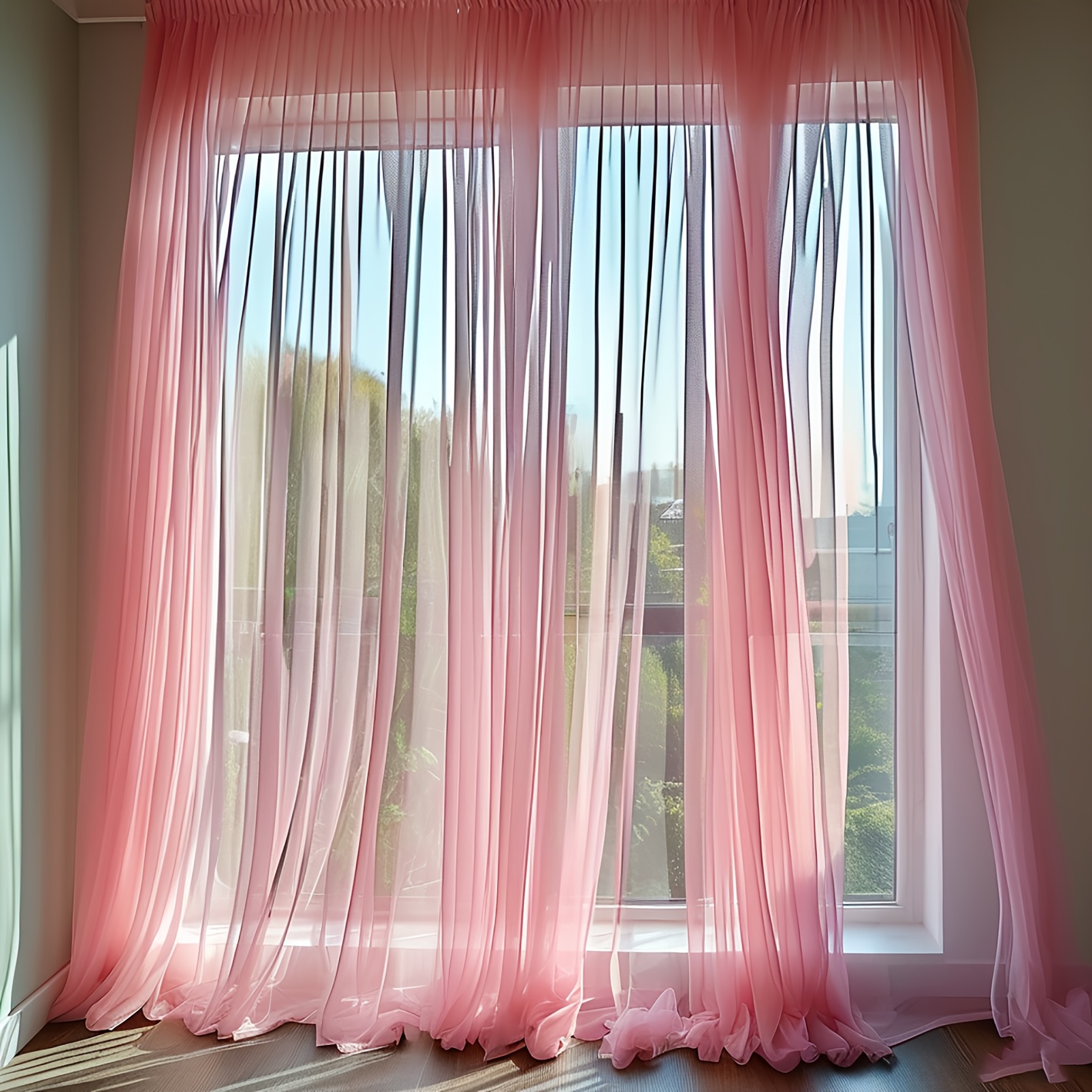 Image of 2pcs Elegant Pink Sheer Tulle Curtains - Material - Perfect For Showers, Weddings, Brides, And Gender Reveal Parties - Versatile Indoor Outdoor Decor