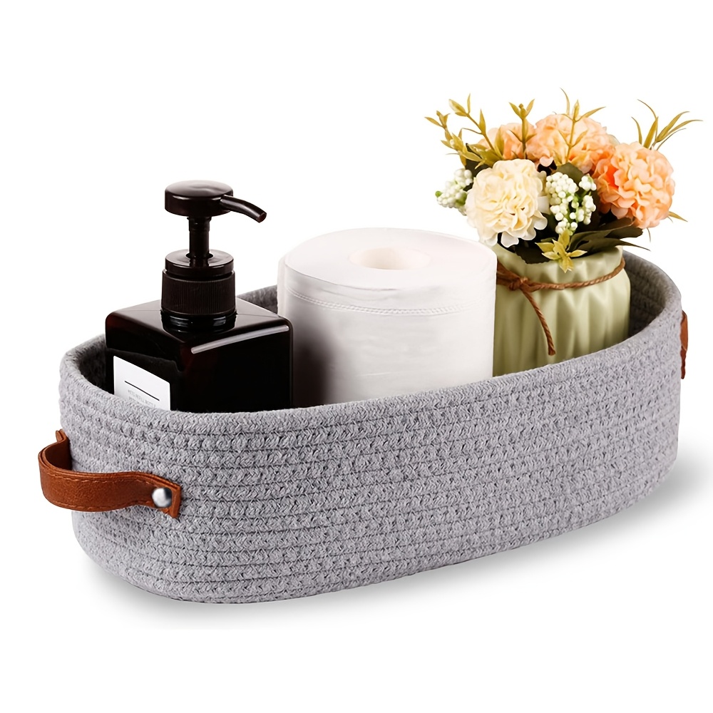 

1pc Rope Oval Storage Basket With Dual Handles, Multi- Organizer For Bathroom , Cosmetics, Snacks, Textile Desk Organizer, Fragrance-free, Ideal For Office Desk And Home Use