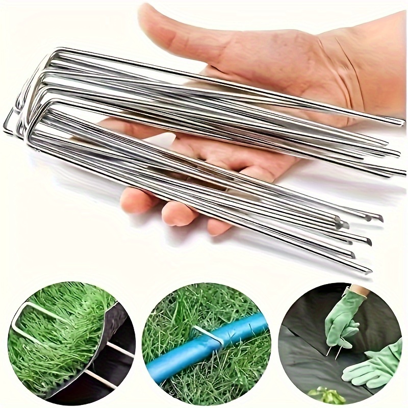 

50-piece Galvanized Steel U-shaped Garden Stakes With Washers - Durable Lawn Pegs For Securing Grass Proof Cloth & Netting