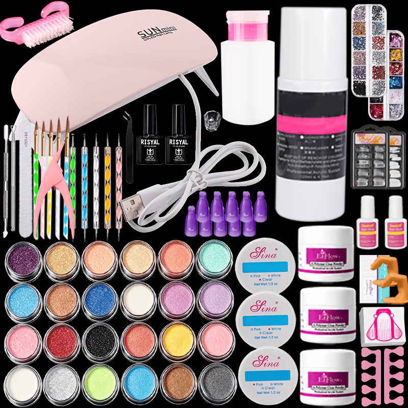 TEMU Kit de pratique pour ongles avec doigts d'entraînement et lampe, set de manucure acrylique et gel pour débutants, outils d'apprentissage pour