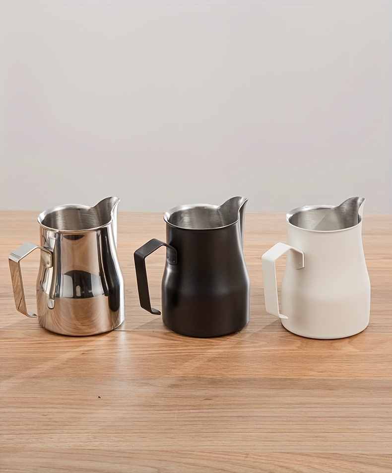 1pc   art cup latte art cylinder latte art tool made of 304 stainless steel milk jug milk frothing cup with pointed spout milk frothing canister white 480ml 700ml milk frothing canister black 304 steel latte art cup white details 4