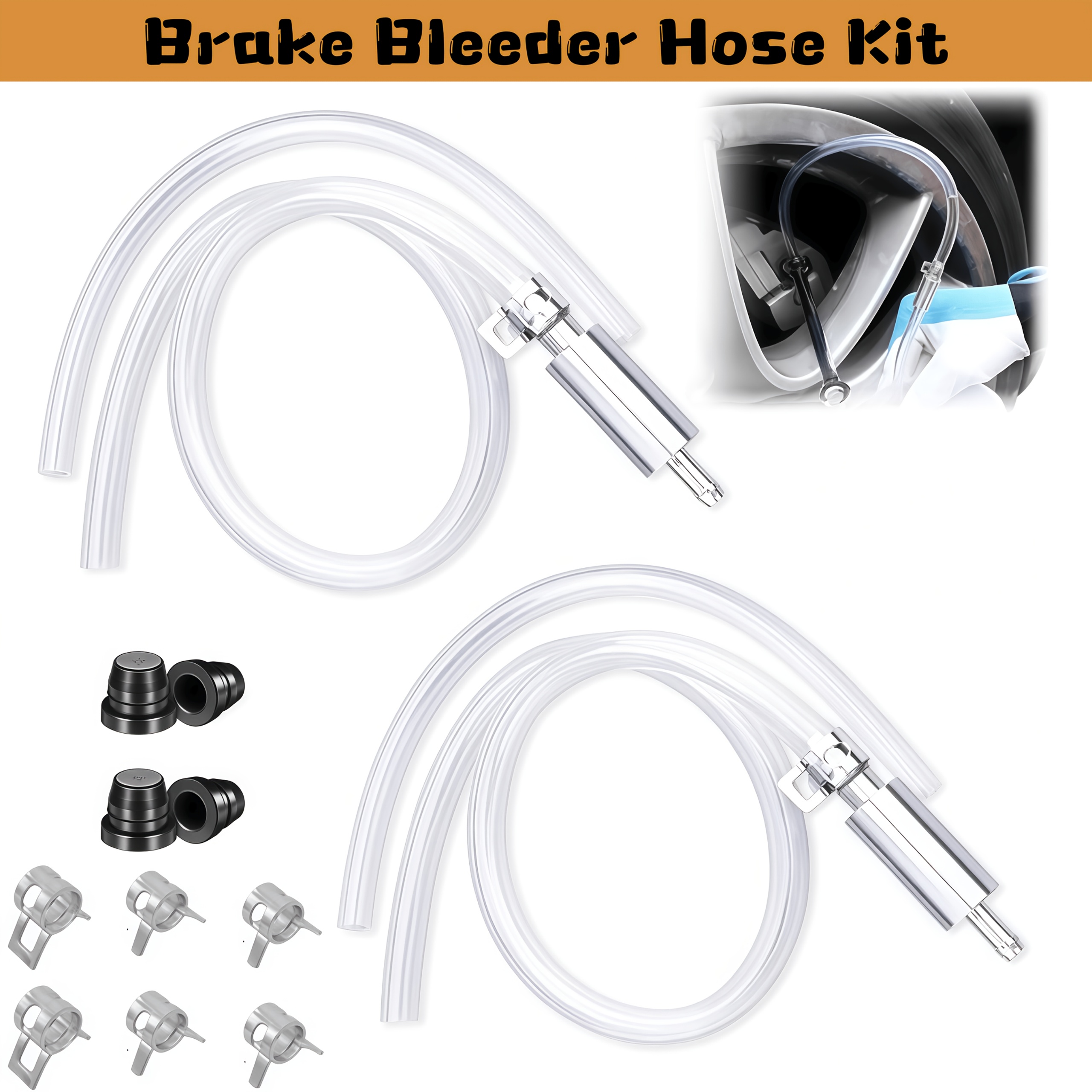 2-Pack Brake Bleeder Hose With One-Way Check Valve – Aluminum & Rubber, Universal