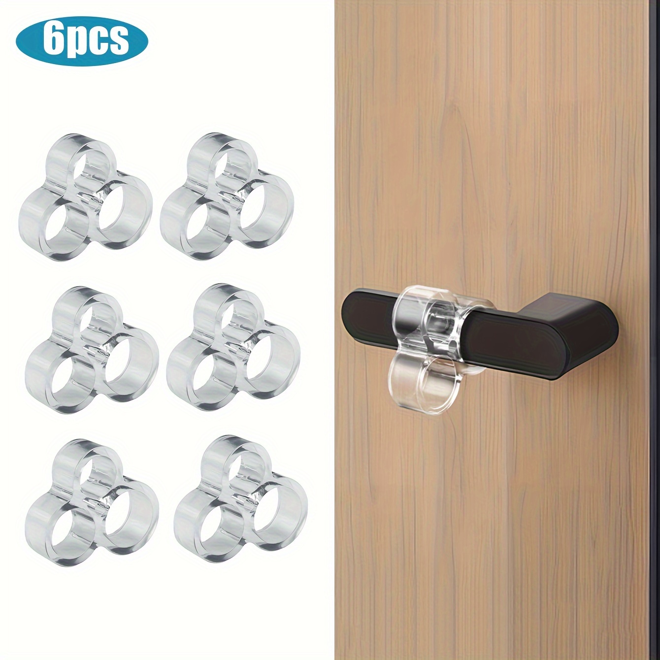 2/6-pack 3-hole Anti-collision Door Handle Protector, Acrylic Silent , Metallic Polished Finish, Rubber Buffer For Home & Kitchen Decor