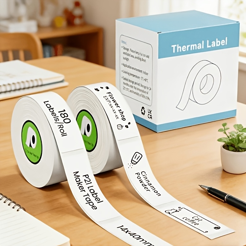 Pack Of 2 Rolls | Compatible With P31b, P21s, P21b, P31s Portable Label Printers, 14×40mm, 180 White Labels Per Roll, Special Label Paper